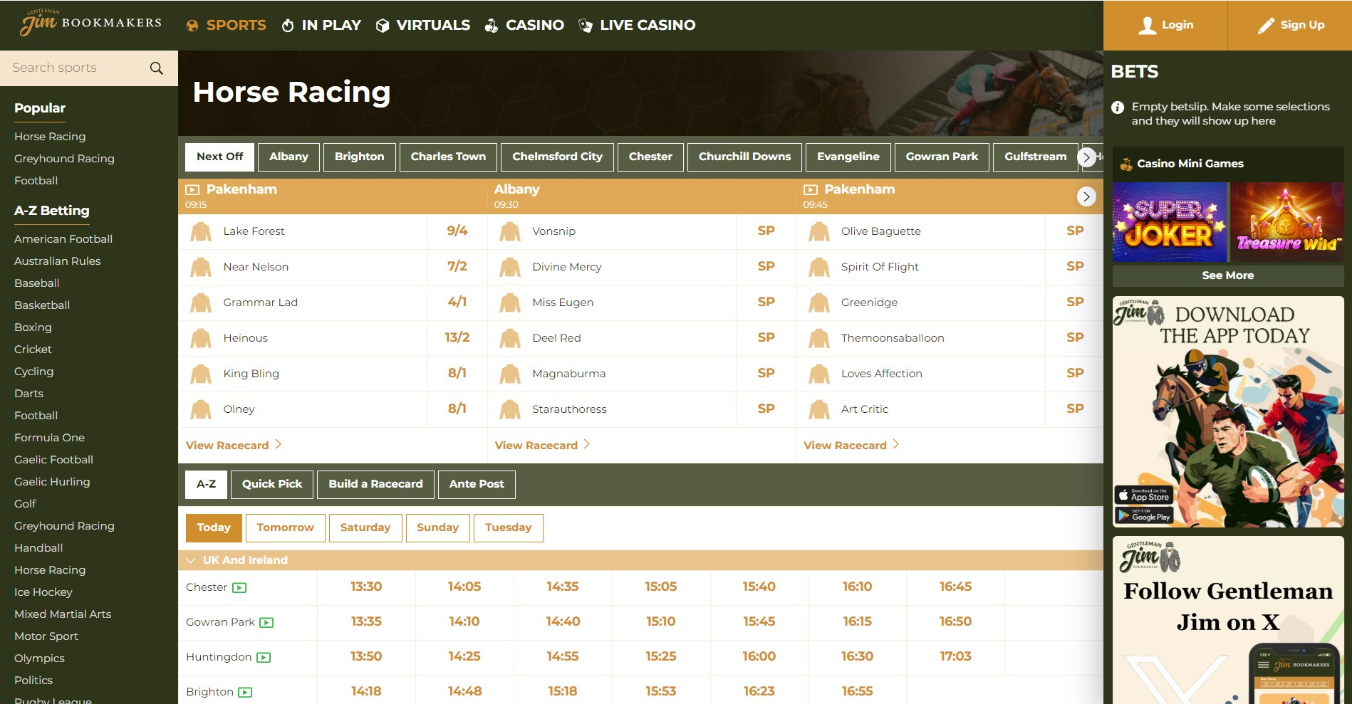 Gentleman Jim horse racing page