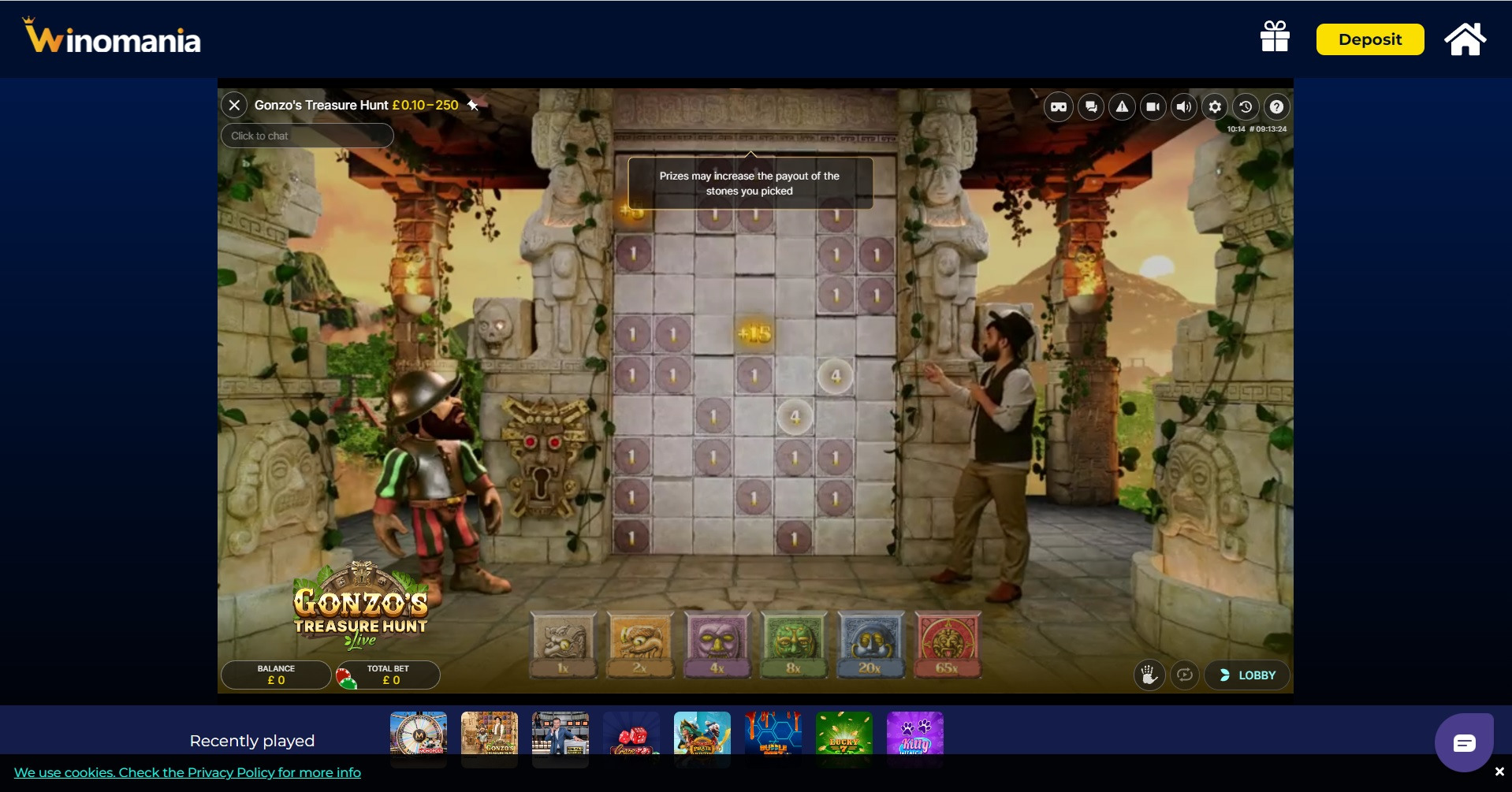 Gonzos Treasure Hunt Live is one of the more popular games at Winomania