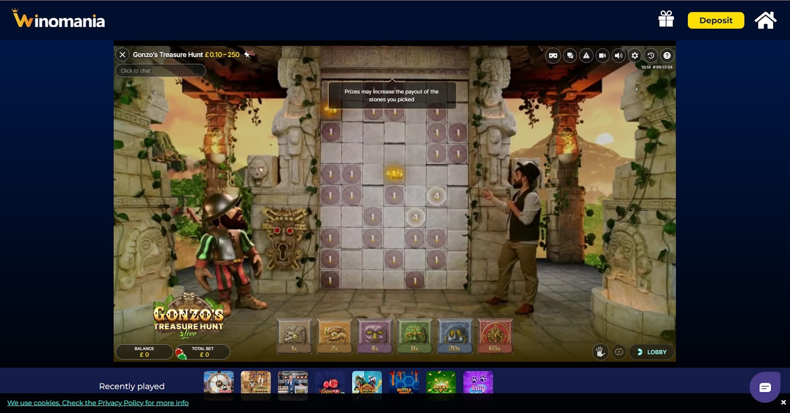 Gonzos Treasure Hunt Live game interface at Winomania casino