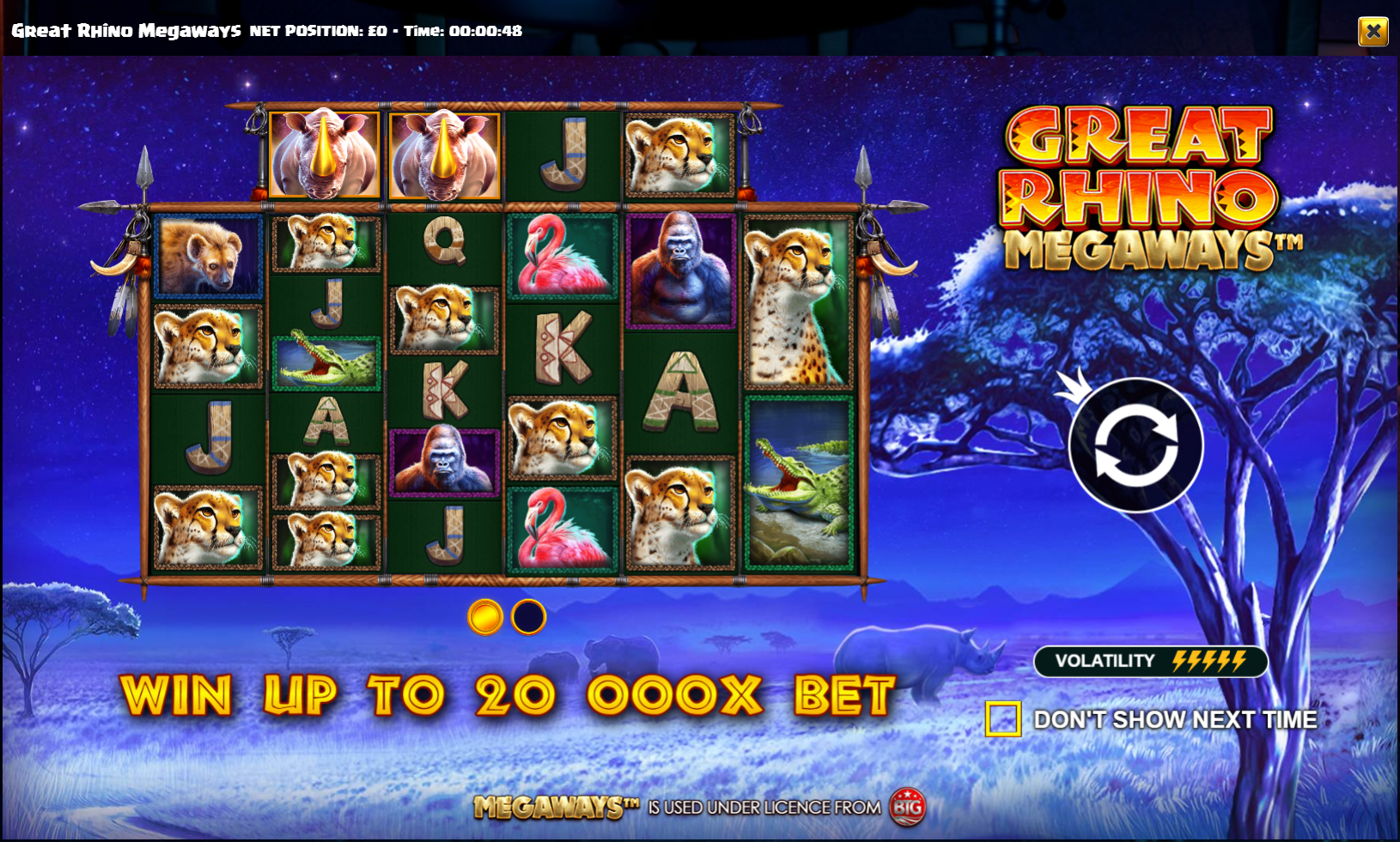 Great Rhino Megaways is one of 40 games under the Drops And Wins giveaway