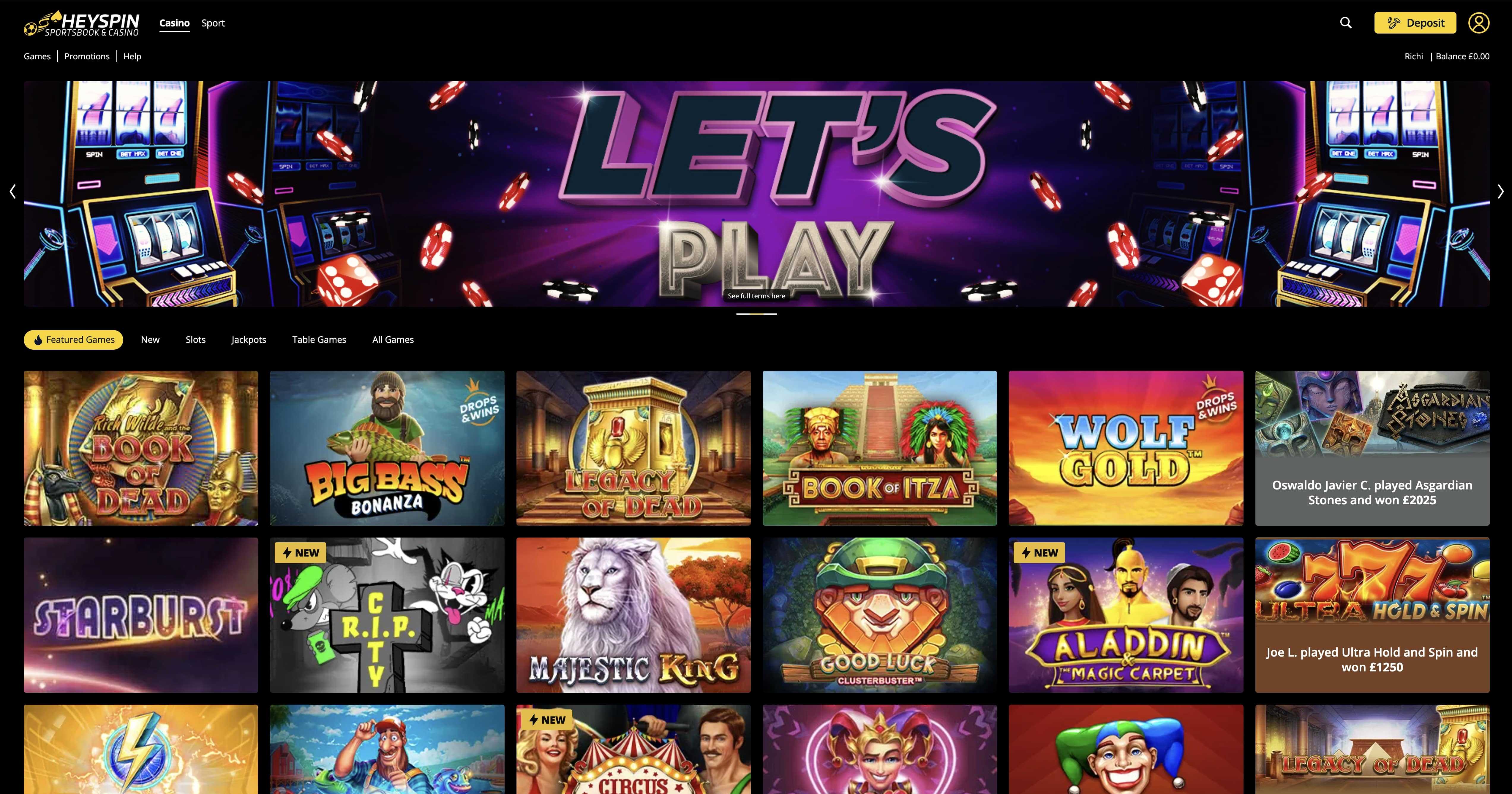 Hey Spin Casino Homepage