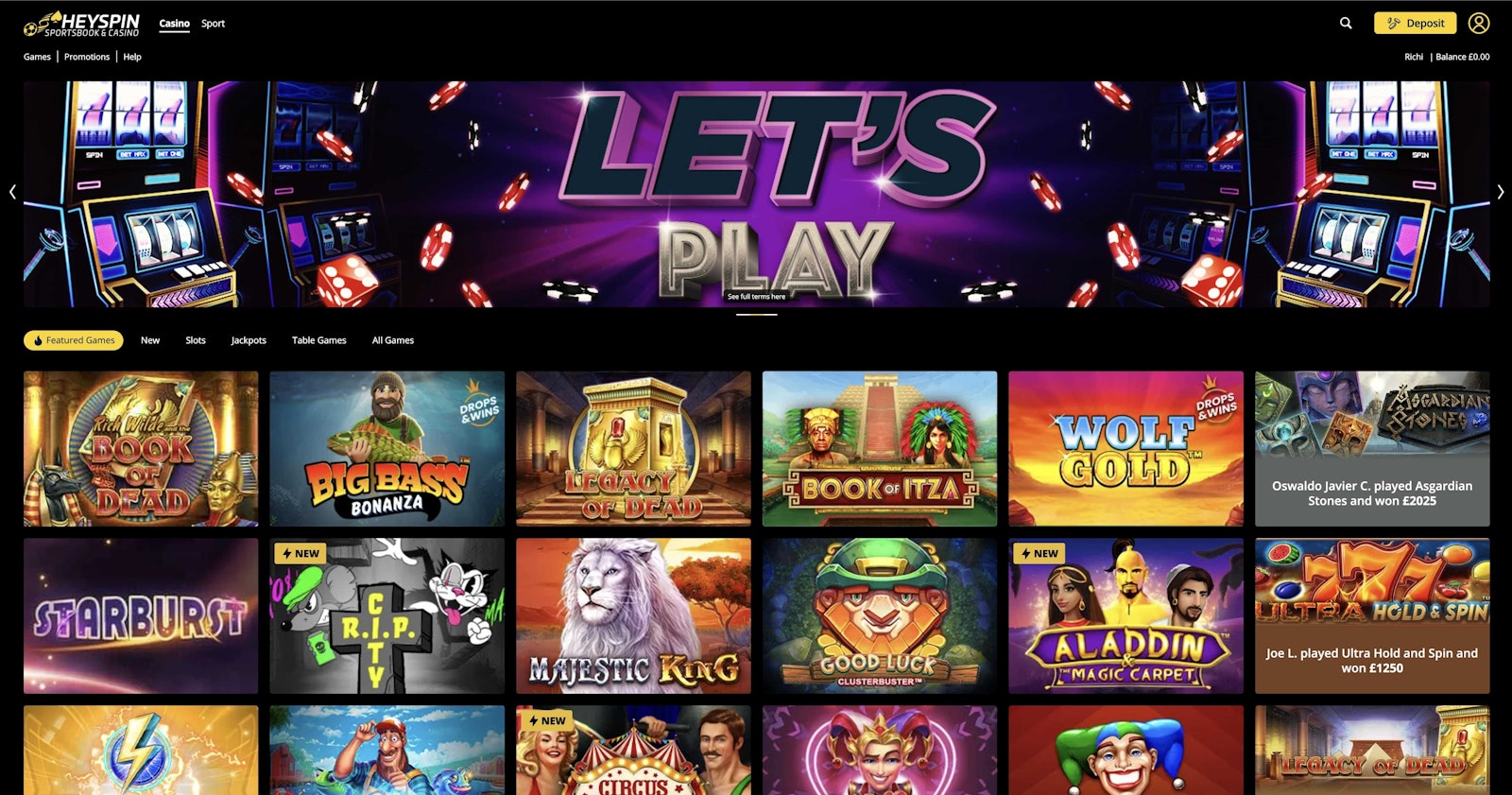 Hey Spin Casino Homepage