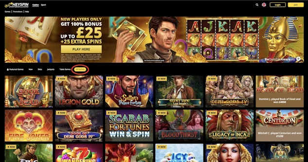 Hey Spin Homepage All Games Tab