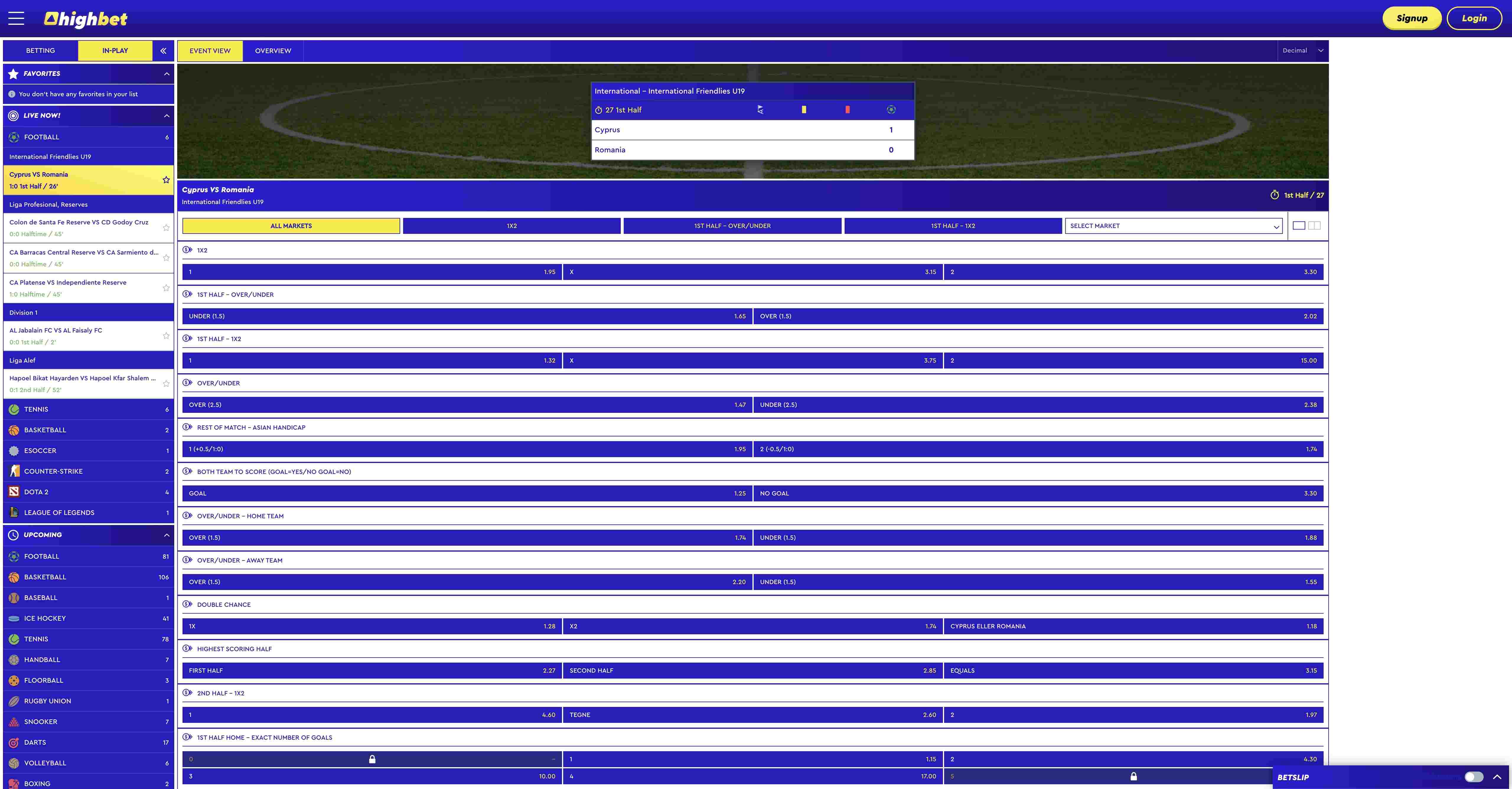Highbet sportsbook in play