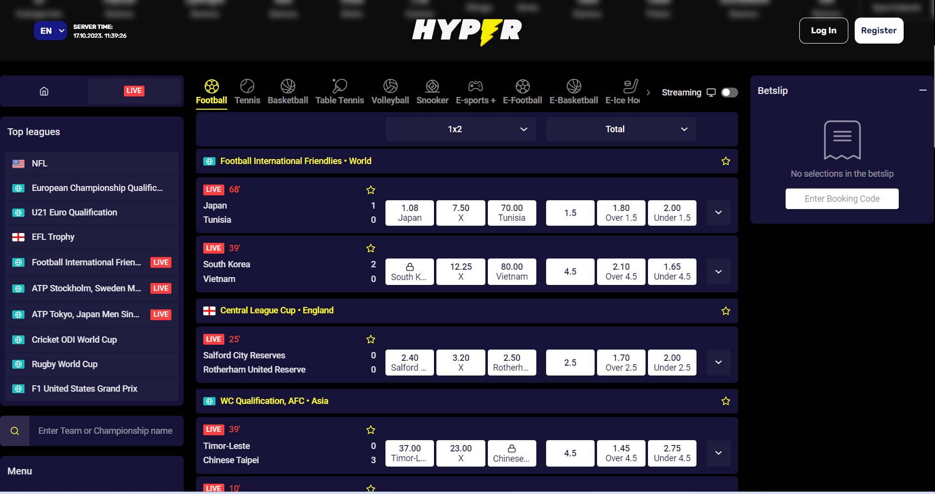 Hyper Sports live betting page