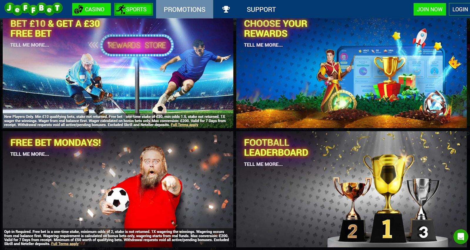 Jeff Bet promotions page