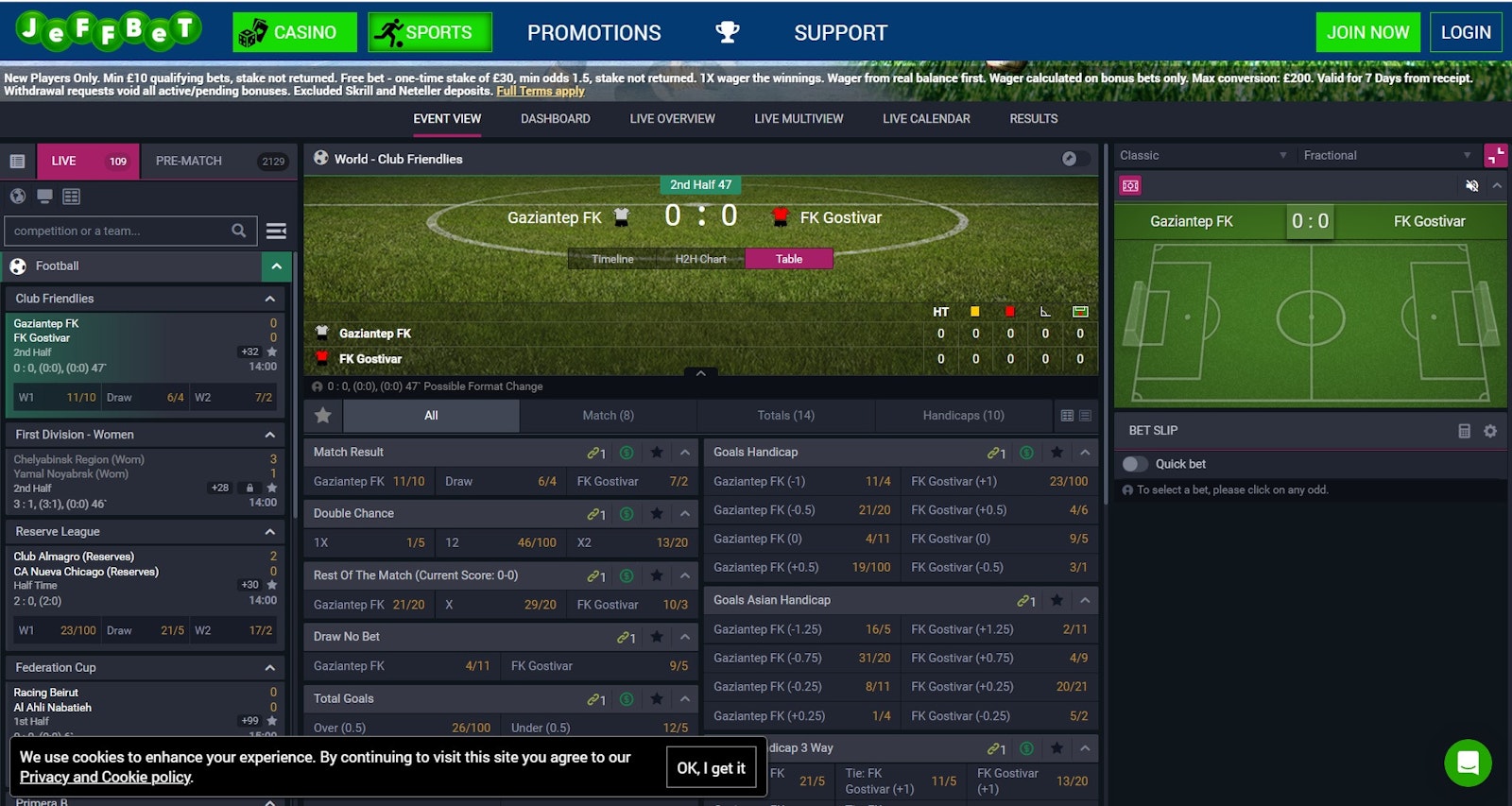 Jeffbet sportsbook homescreen