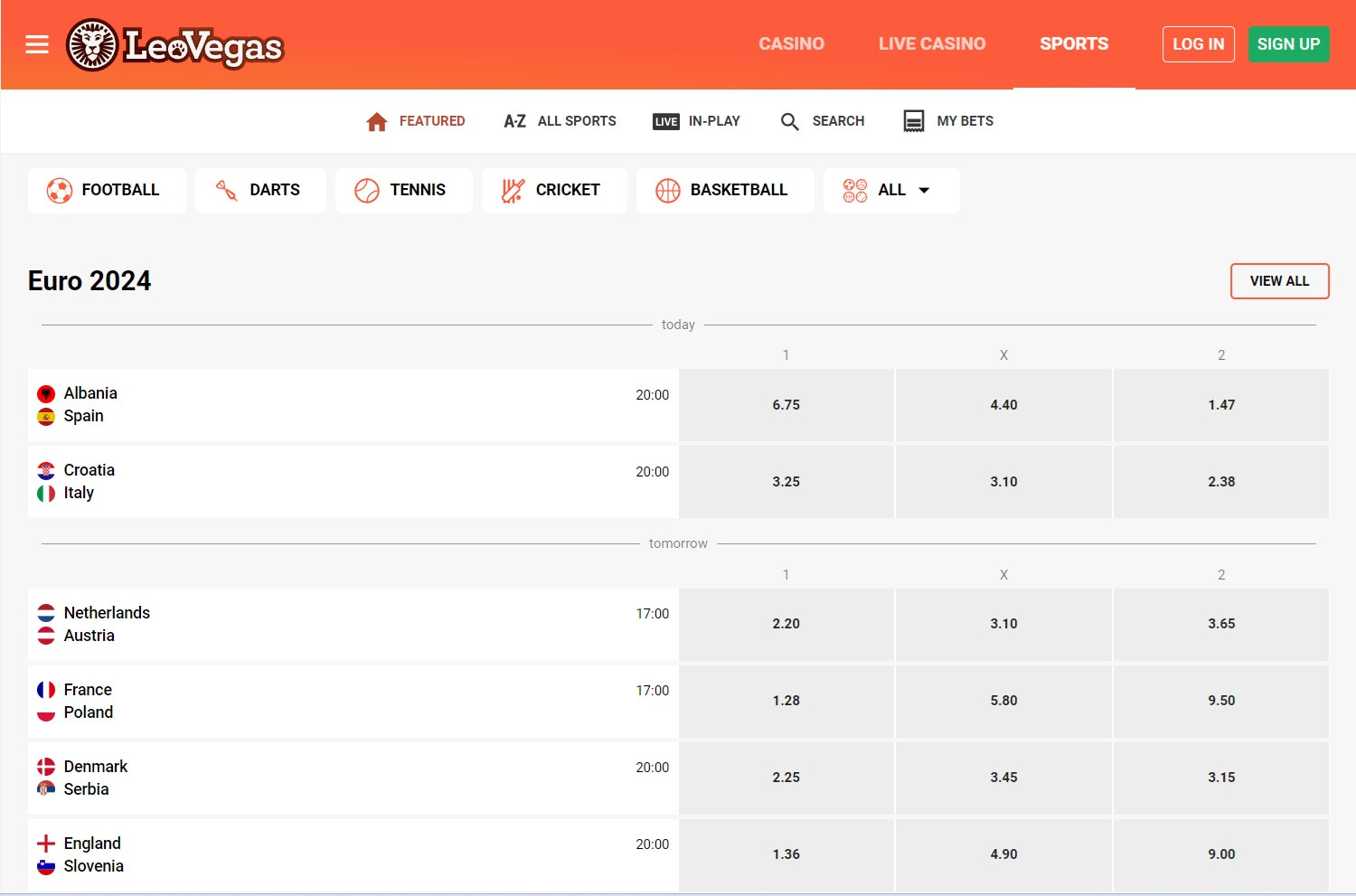 Leovegas sports home