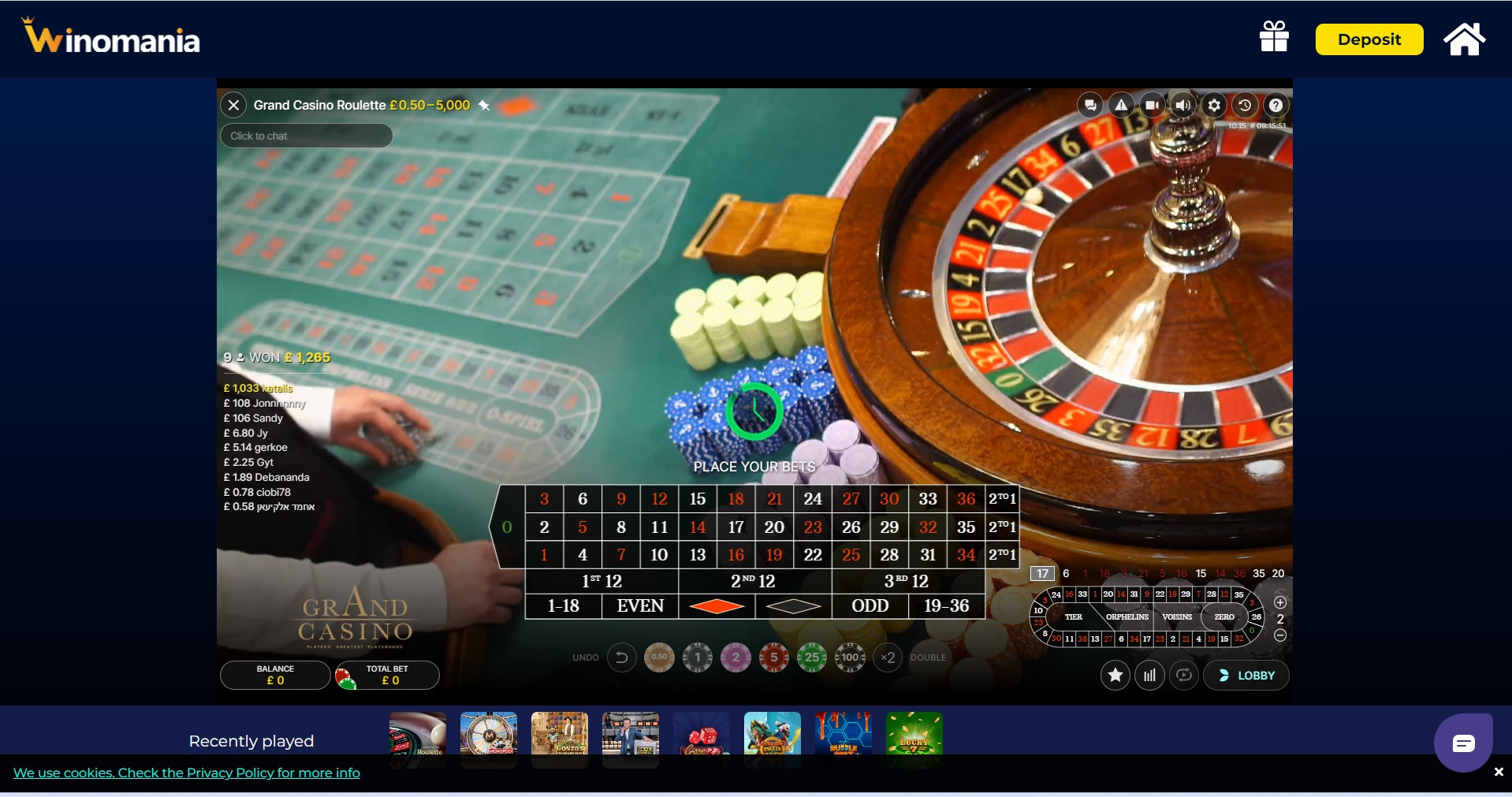 Live Roulette is a true staple for online casinos and is a popular choice for players at Winomania