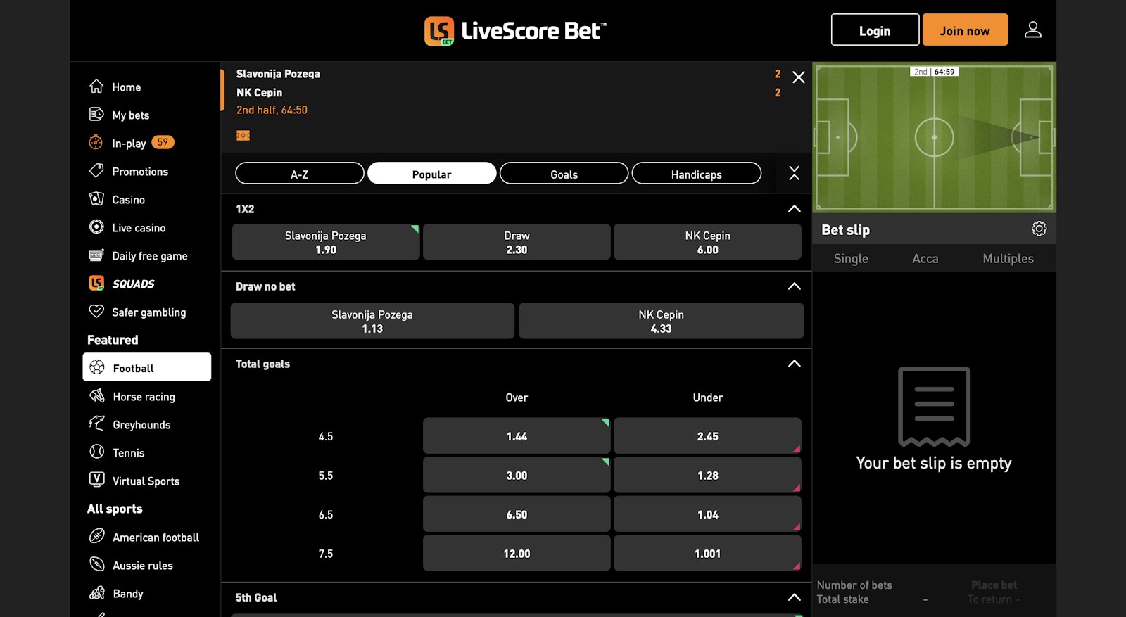 Live Score Bet In Play