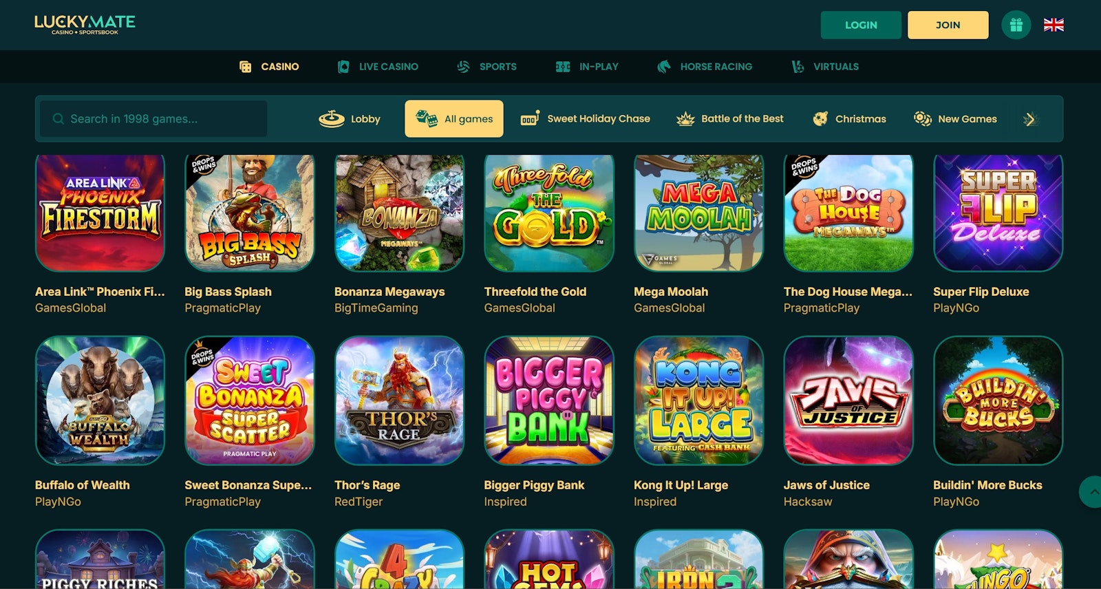 Lucky Mate Slots menu