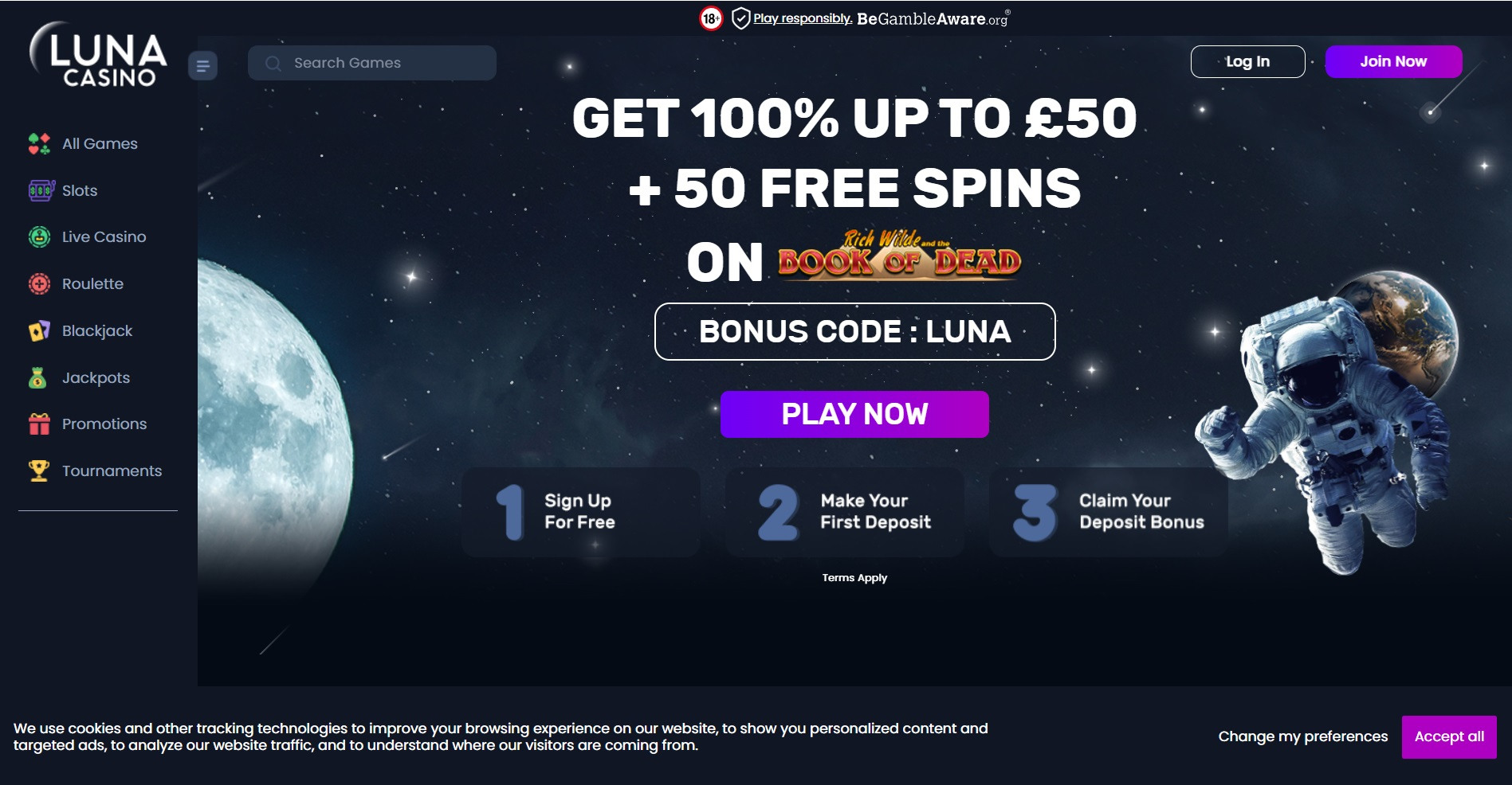 Luna Casino homepage