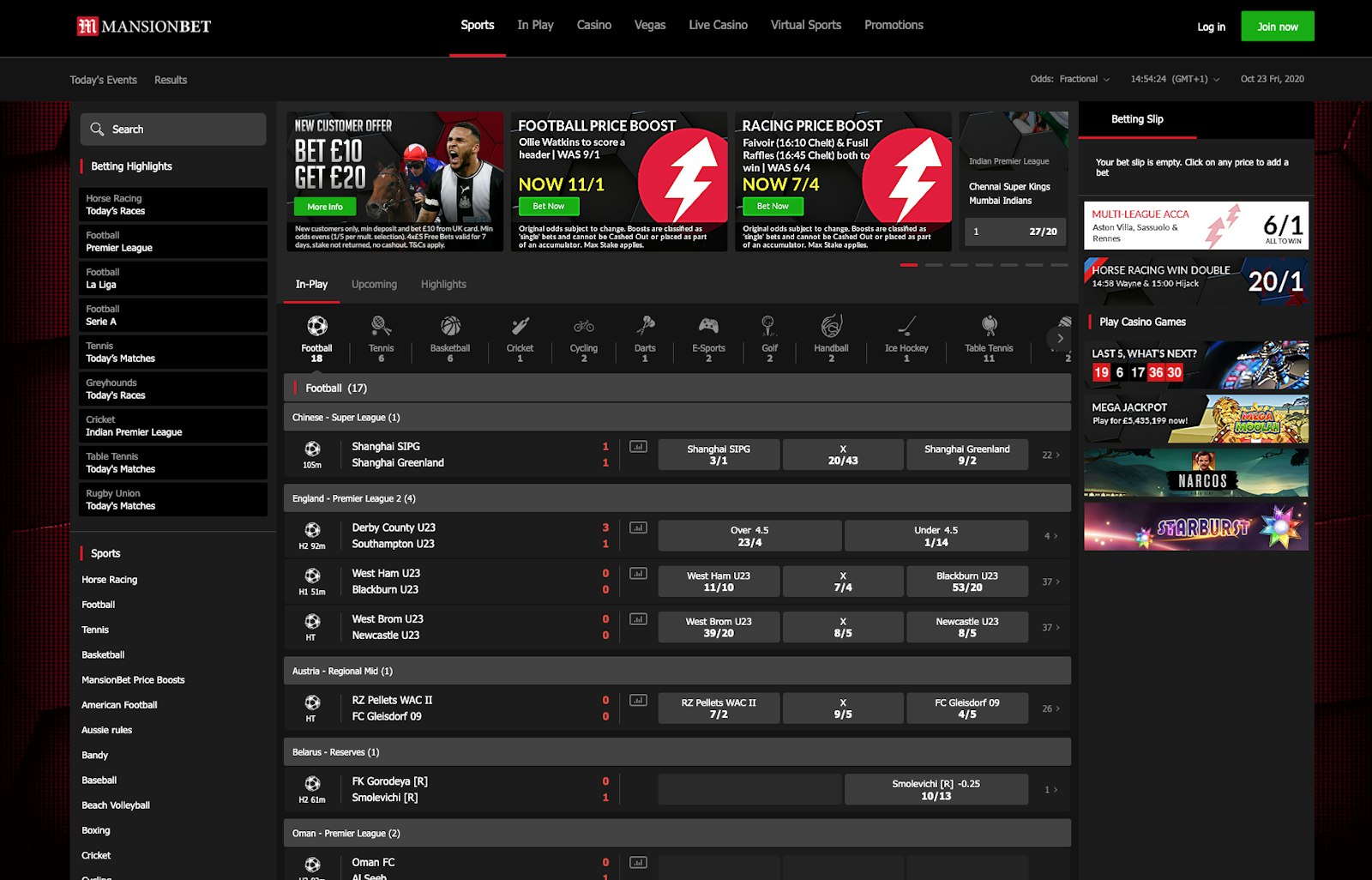 Mansion Bet home page