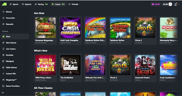 Midnite slots menu offers over 450 titles to choose from