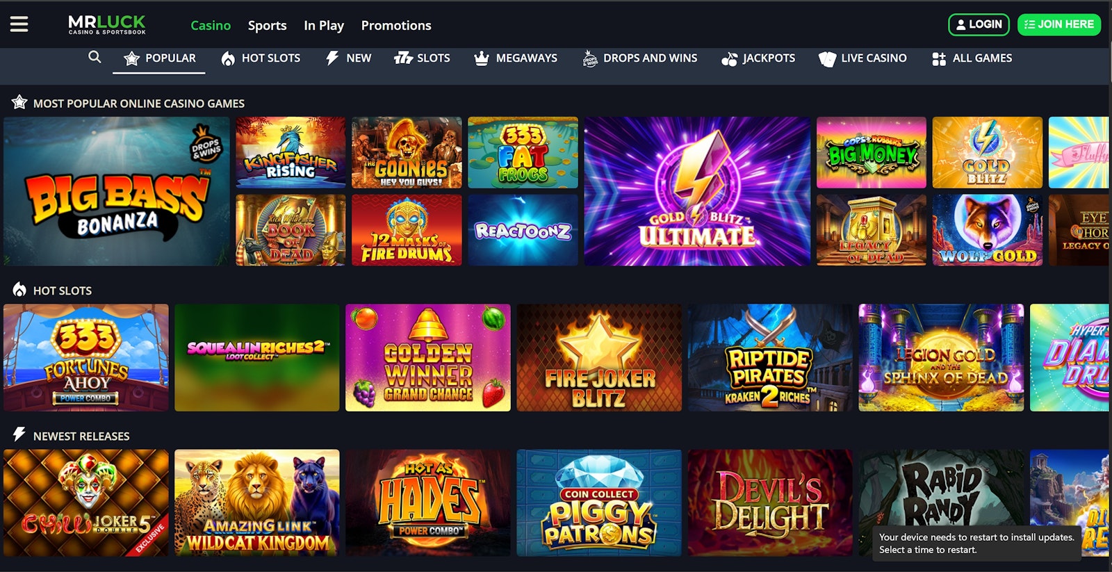 Mr Luck Casino homepage