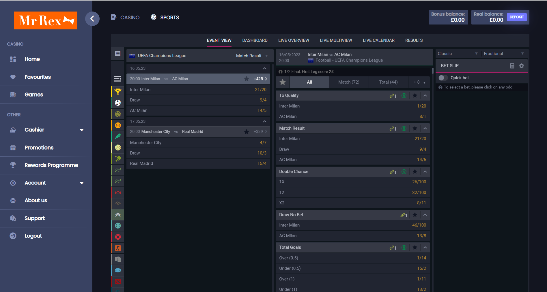 Mr Rex sportsbook Page