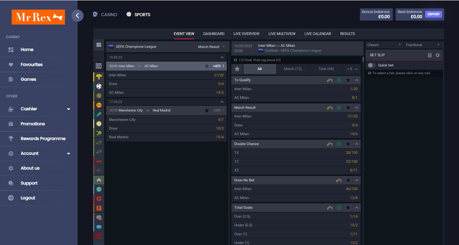 Mr Rex sportsbook Page