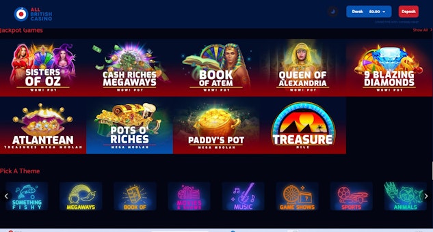 Navigation is made easier with quick links and shortcuts including sorting games by theme like in this image