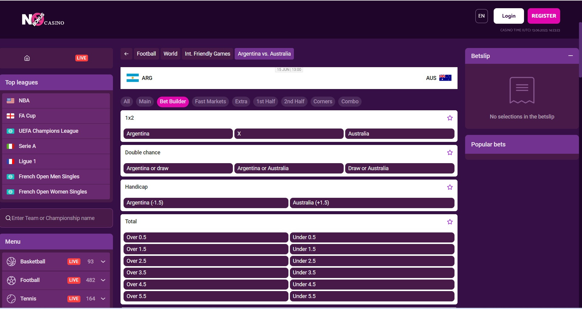 No bonus casino football betting