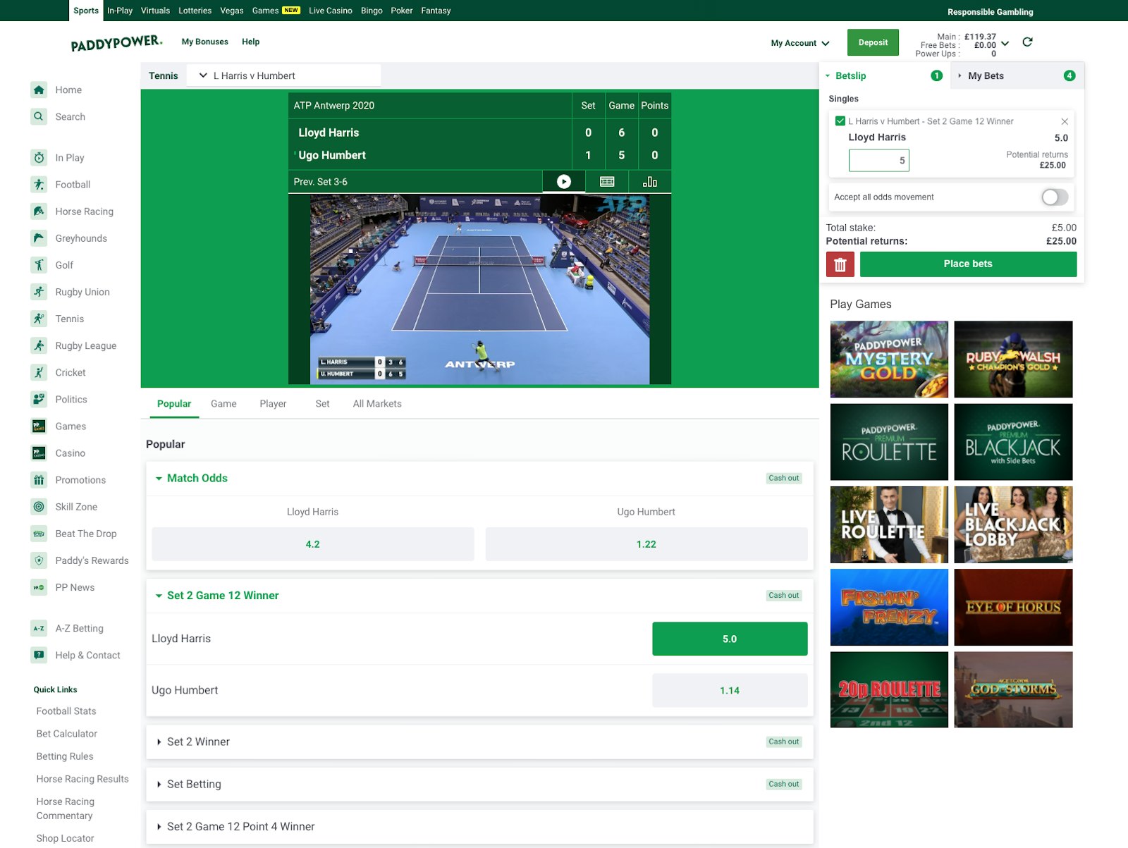 Paddy Power live bet