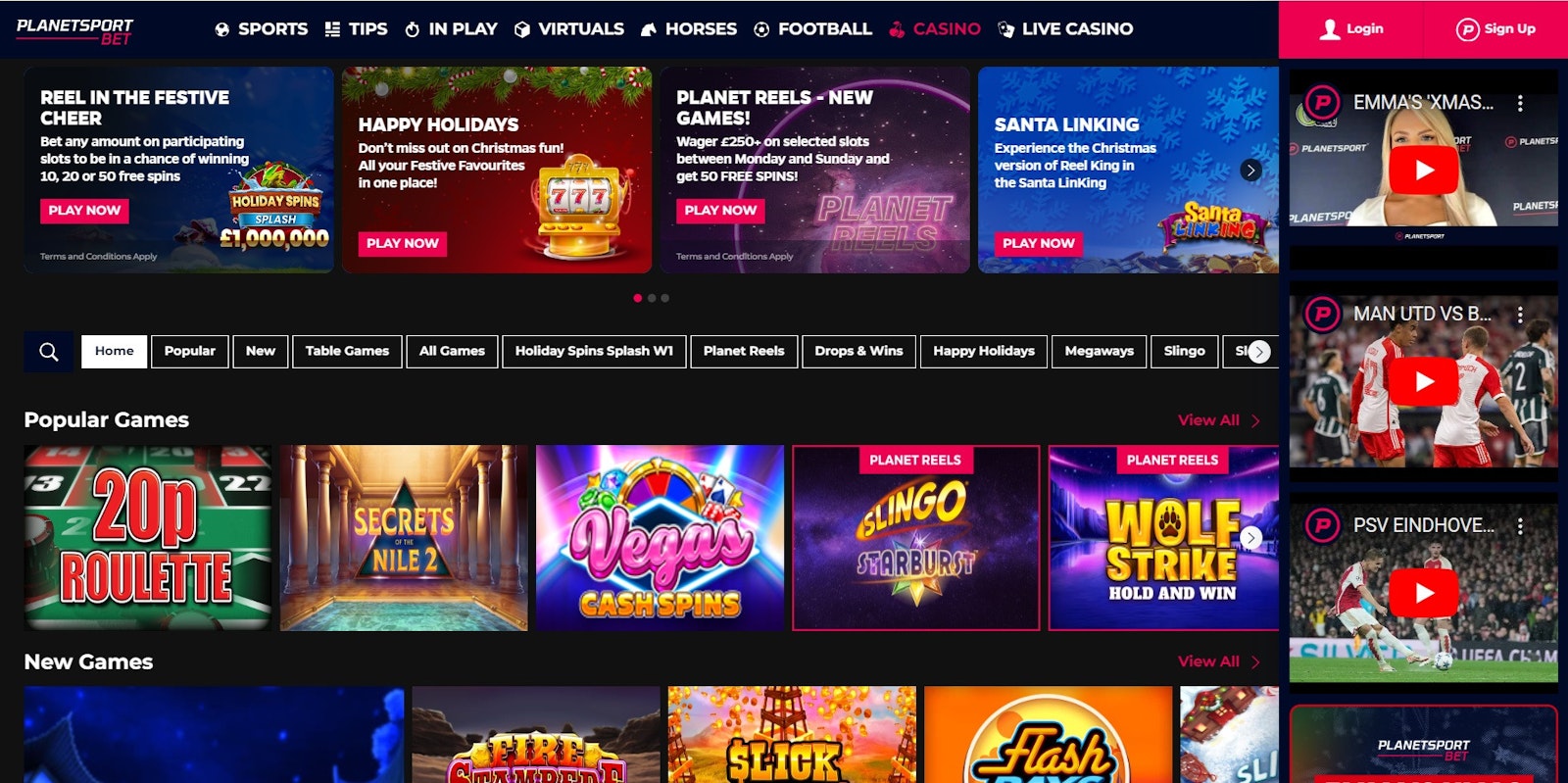 Planet Sport Bet casino page
