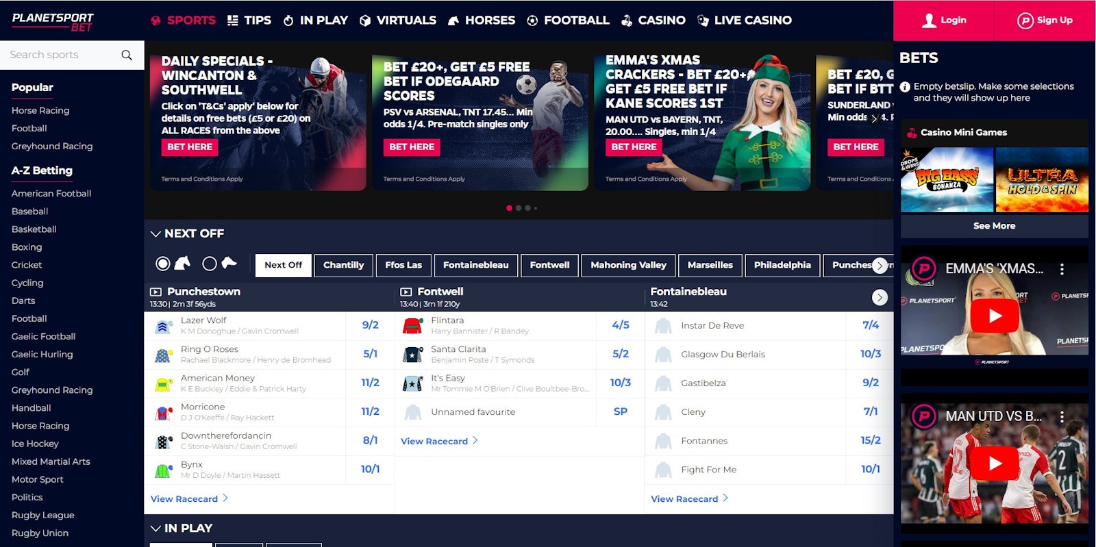 Planet Sport Bet homepage