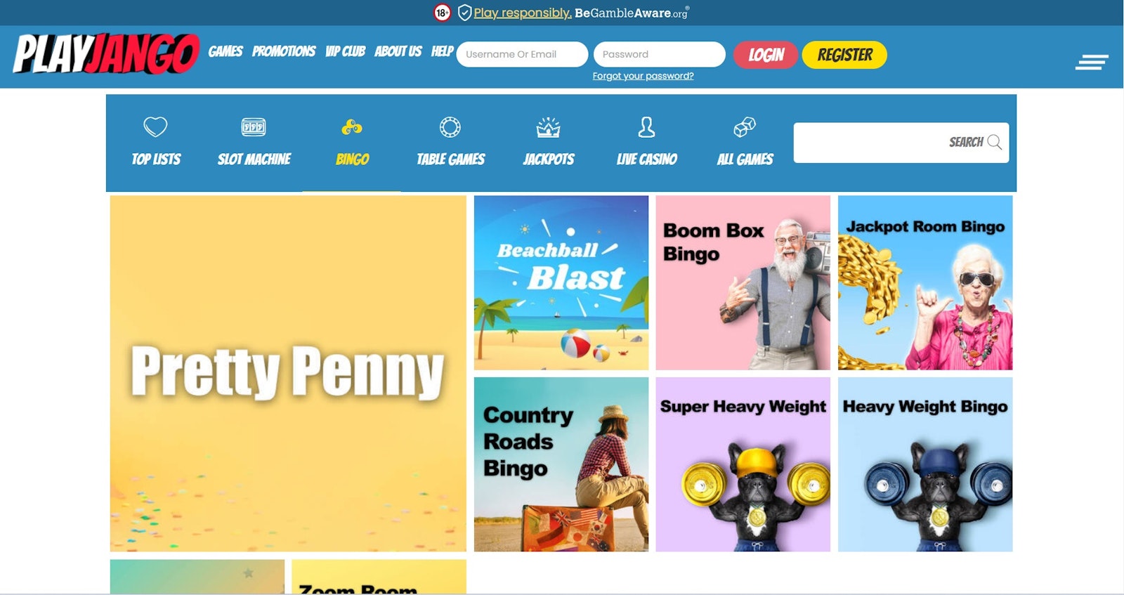 Play Jango bingo page