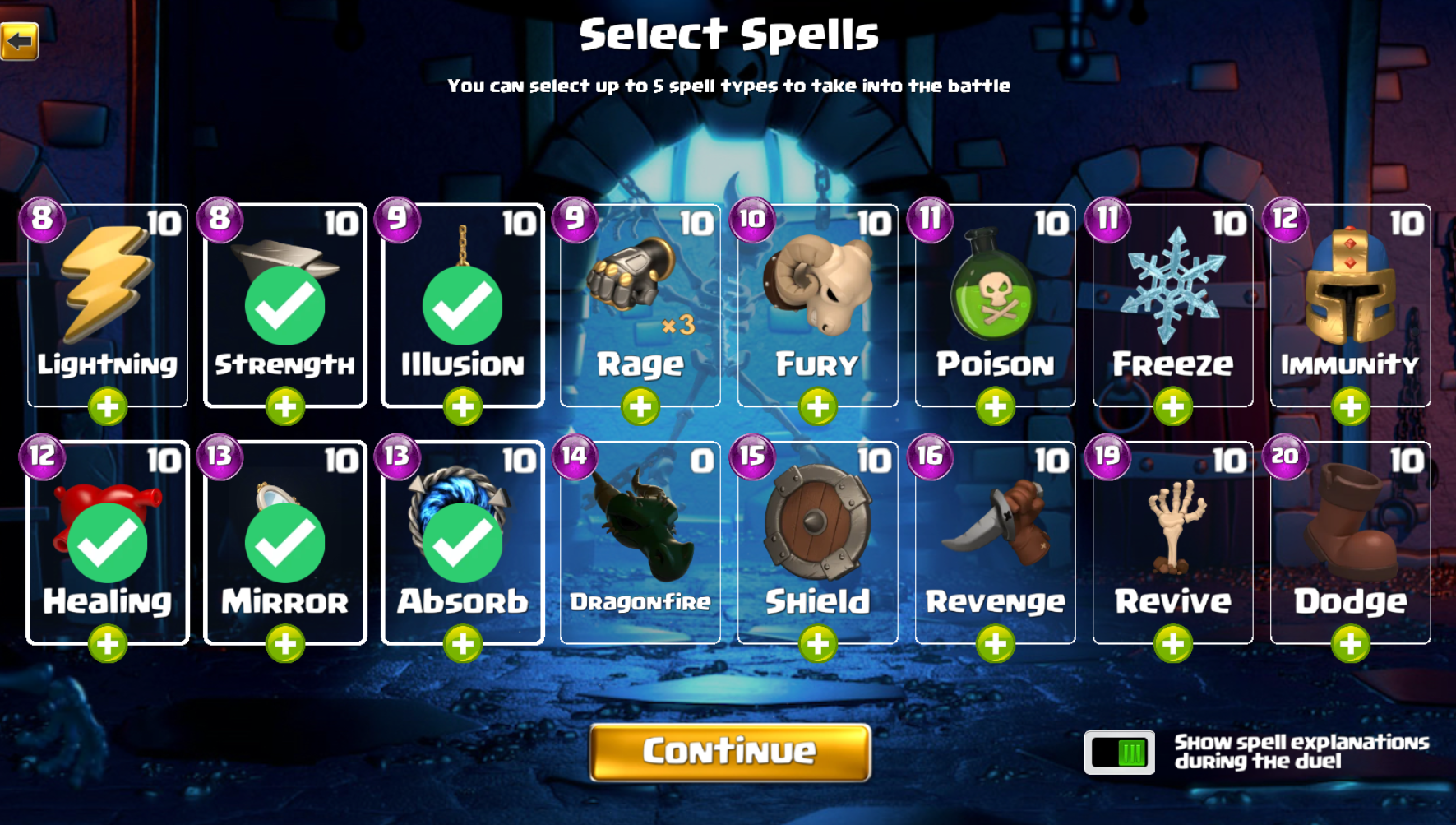 Players can select spells to help beat their opponent