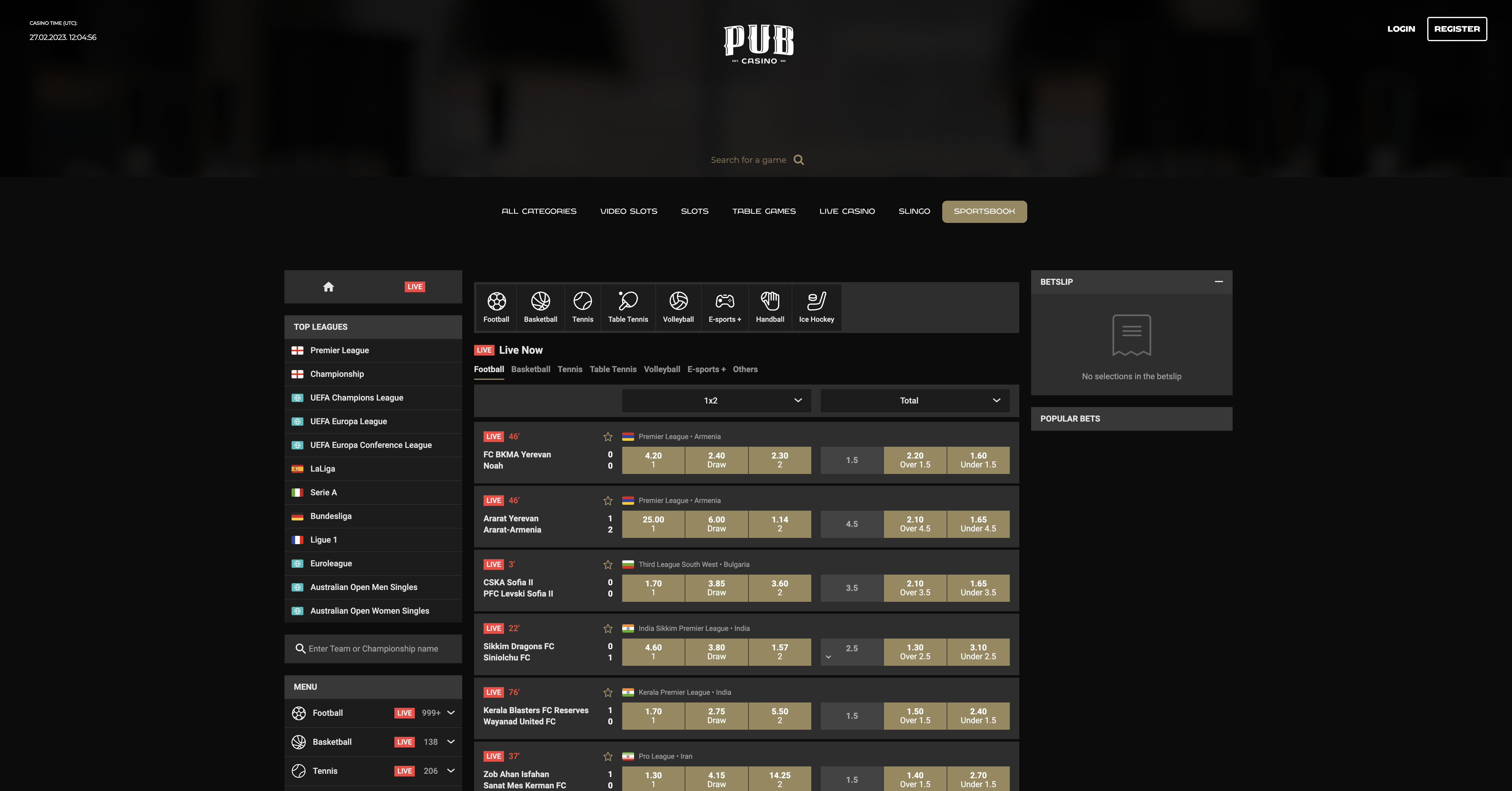 Pub Casino Sportsbook List of Sports