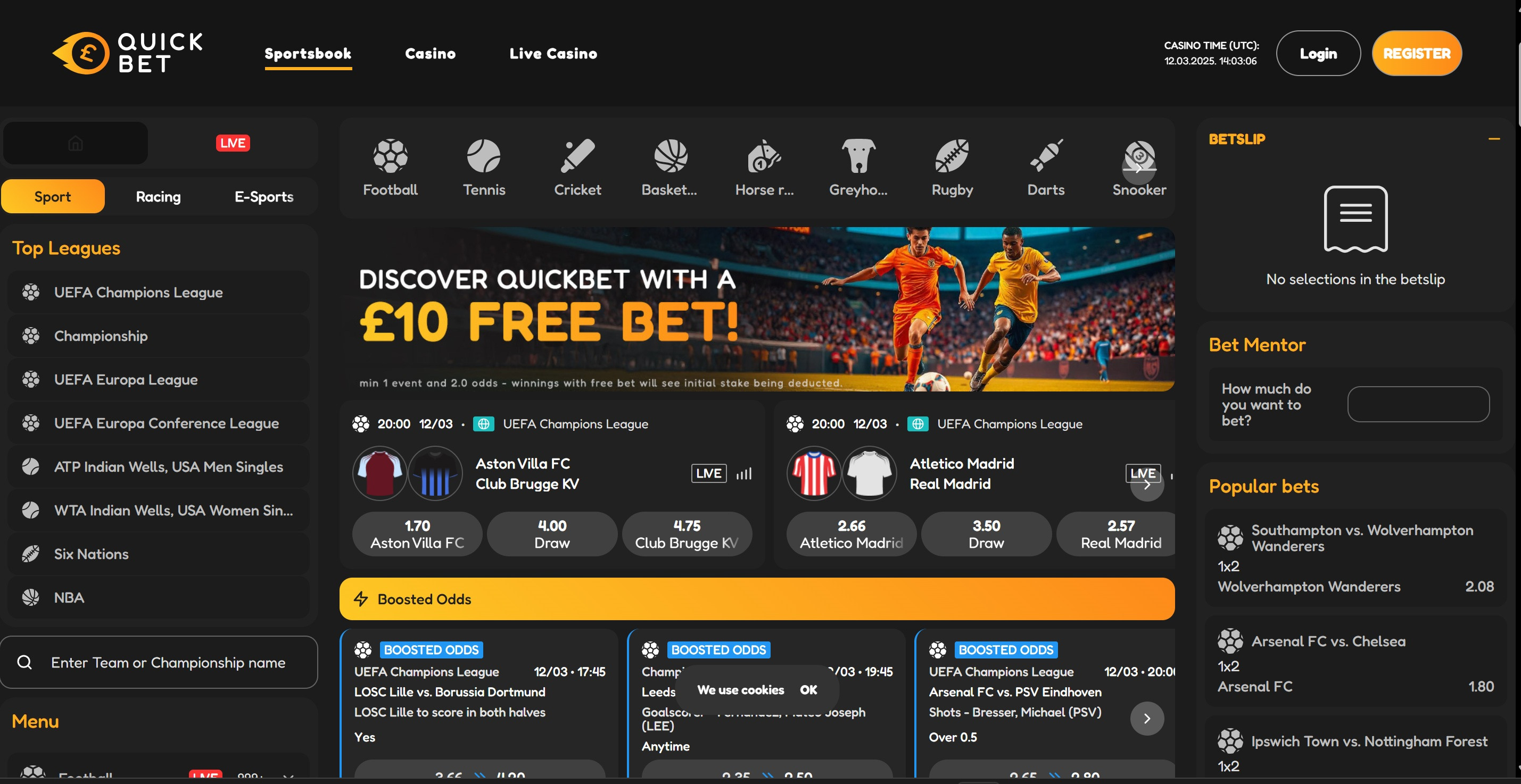 Quick Bet sports page