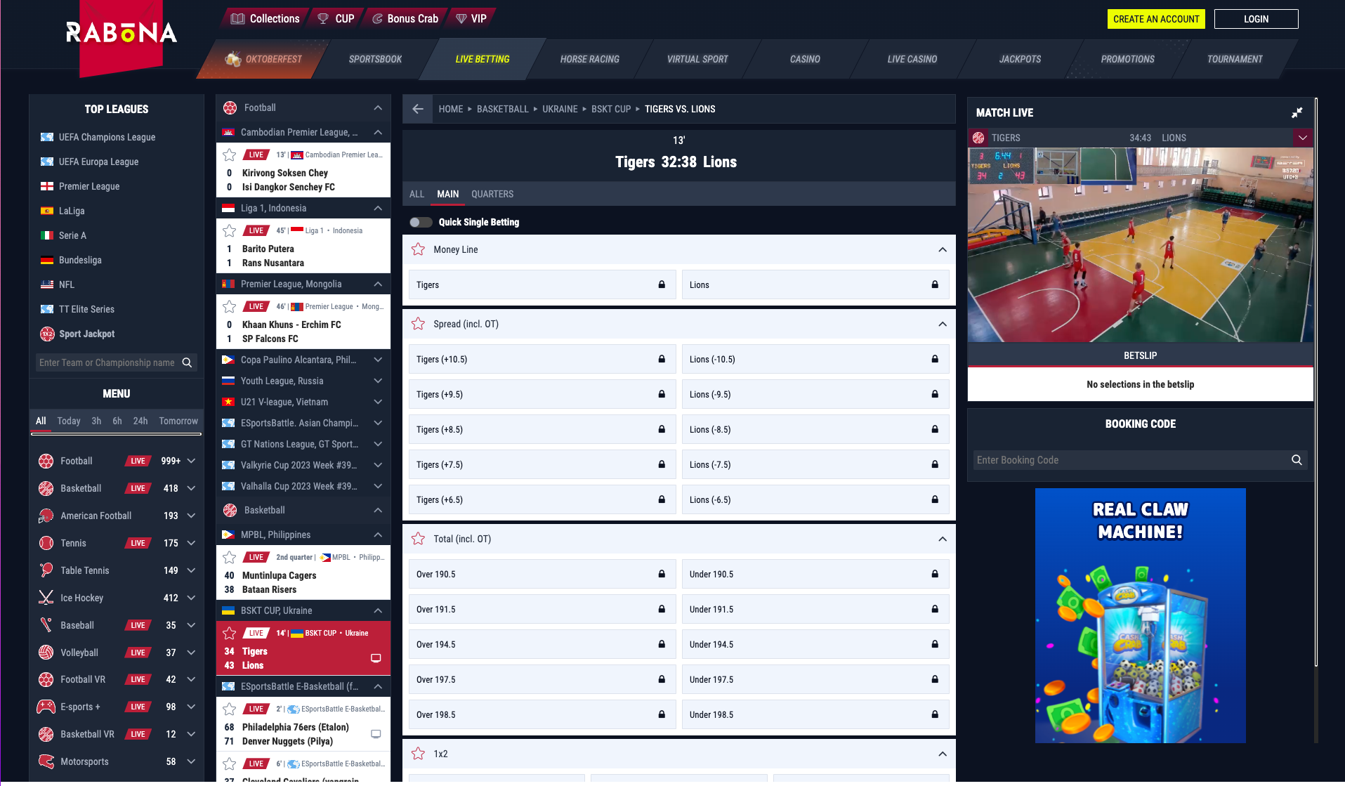 Rabona Basketball Live Betting