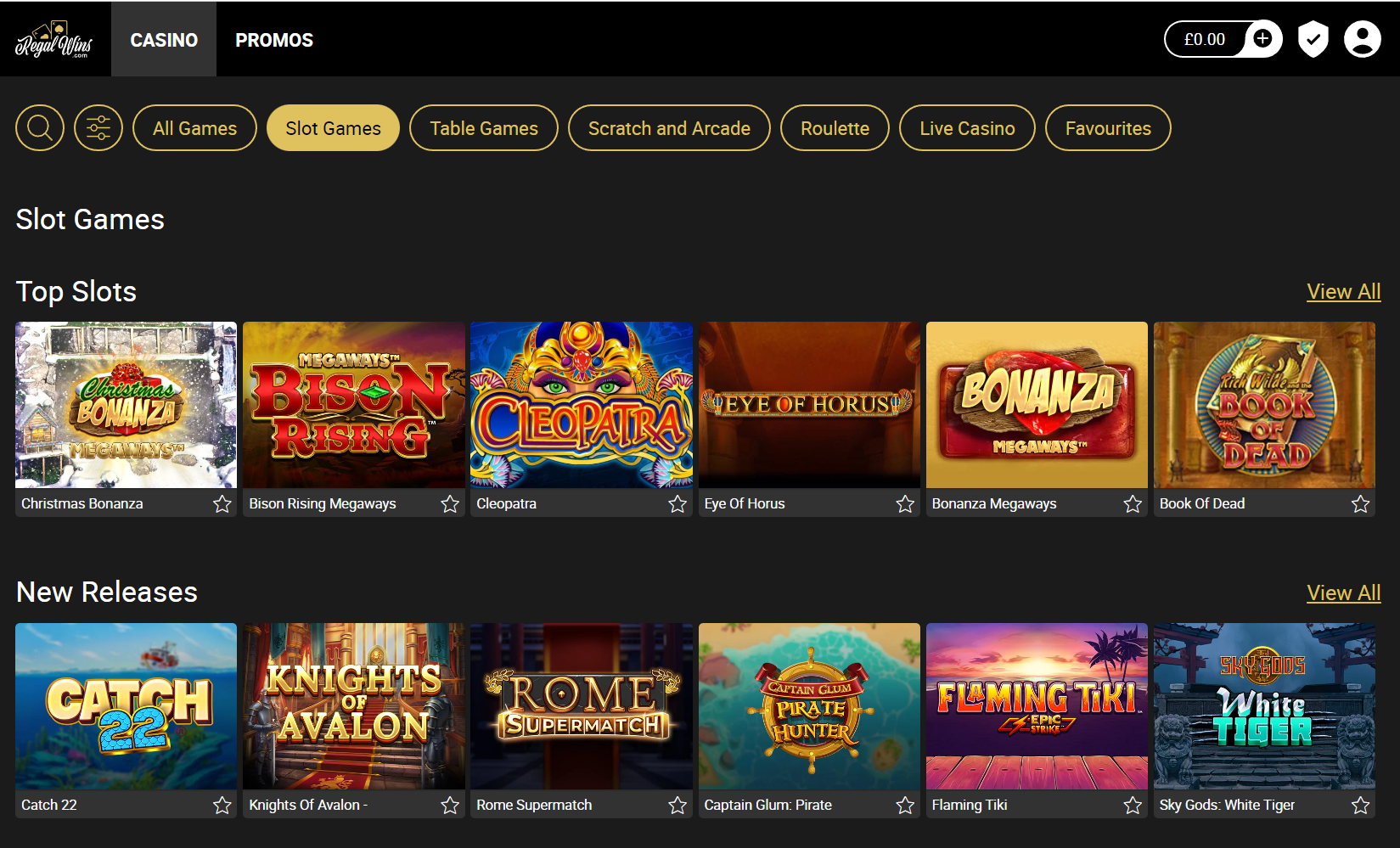 Regal Wins Slots page