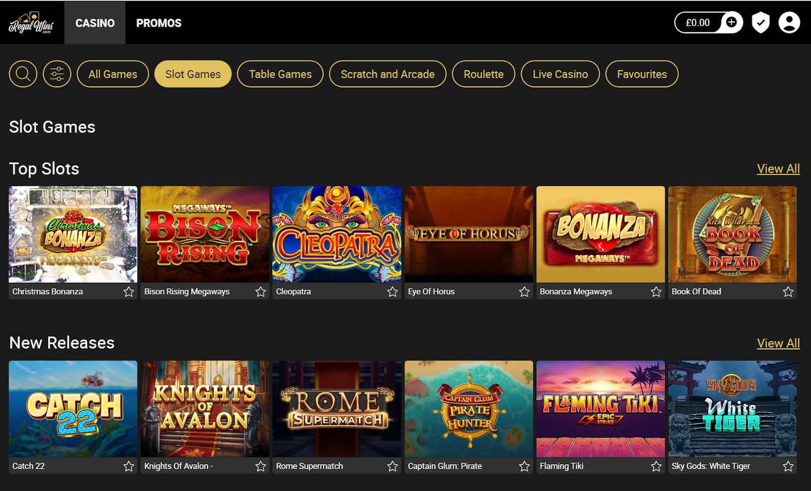 Regal Wins Slots page