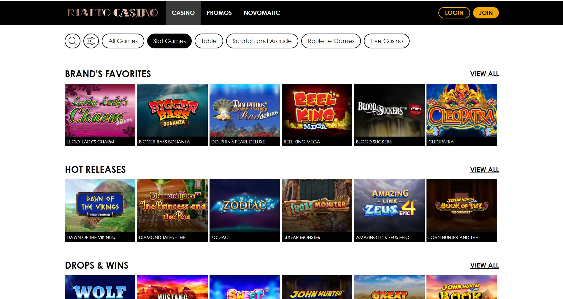 Rialto Casino games page