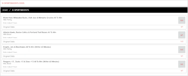 SI Sportsbook SportsBoost Page -kuvakaappaus