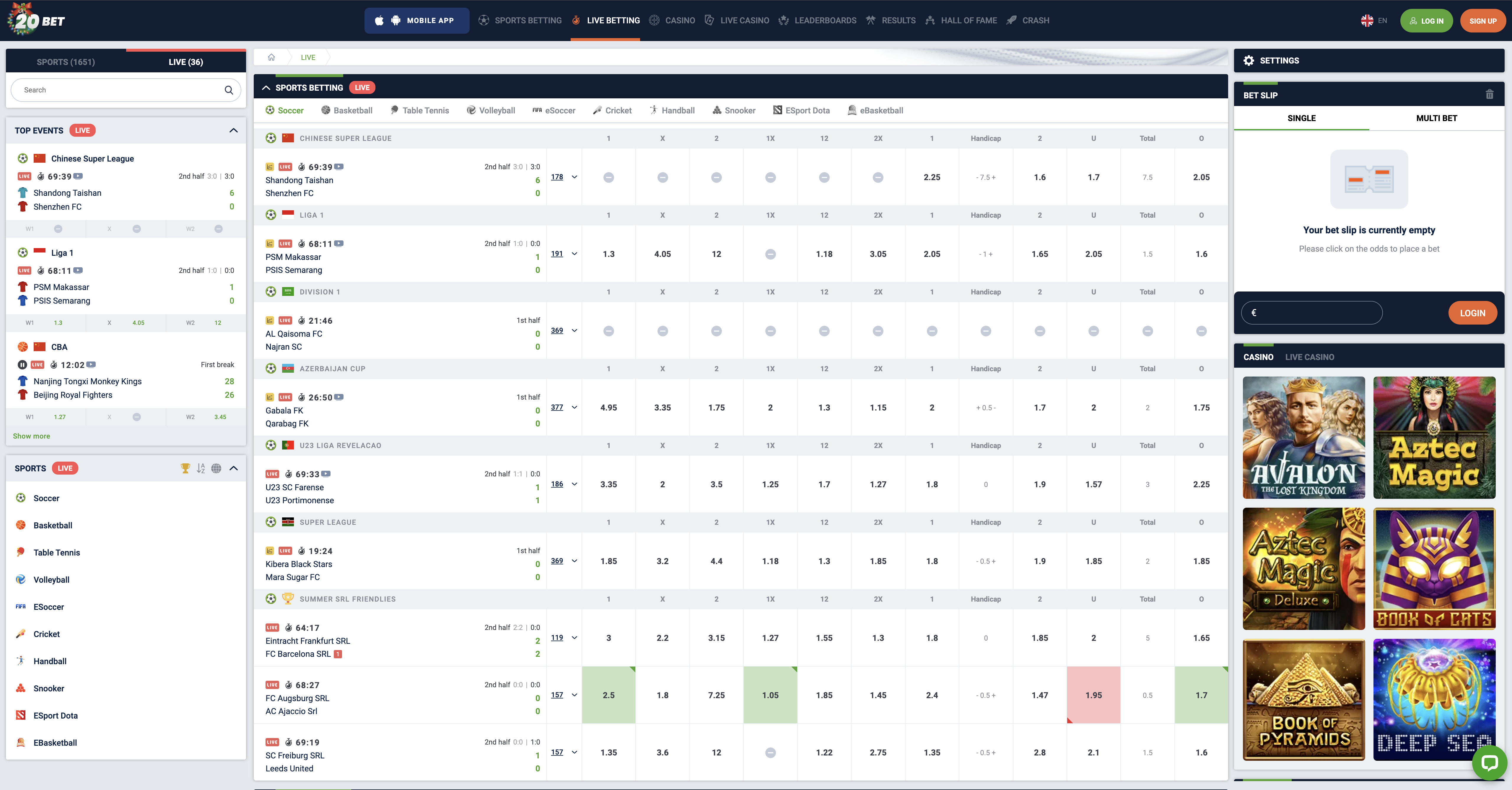 20Bet Live Betting
