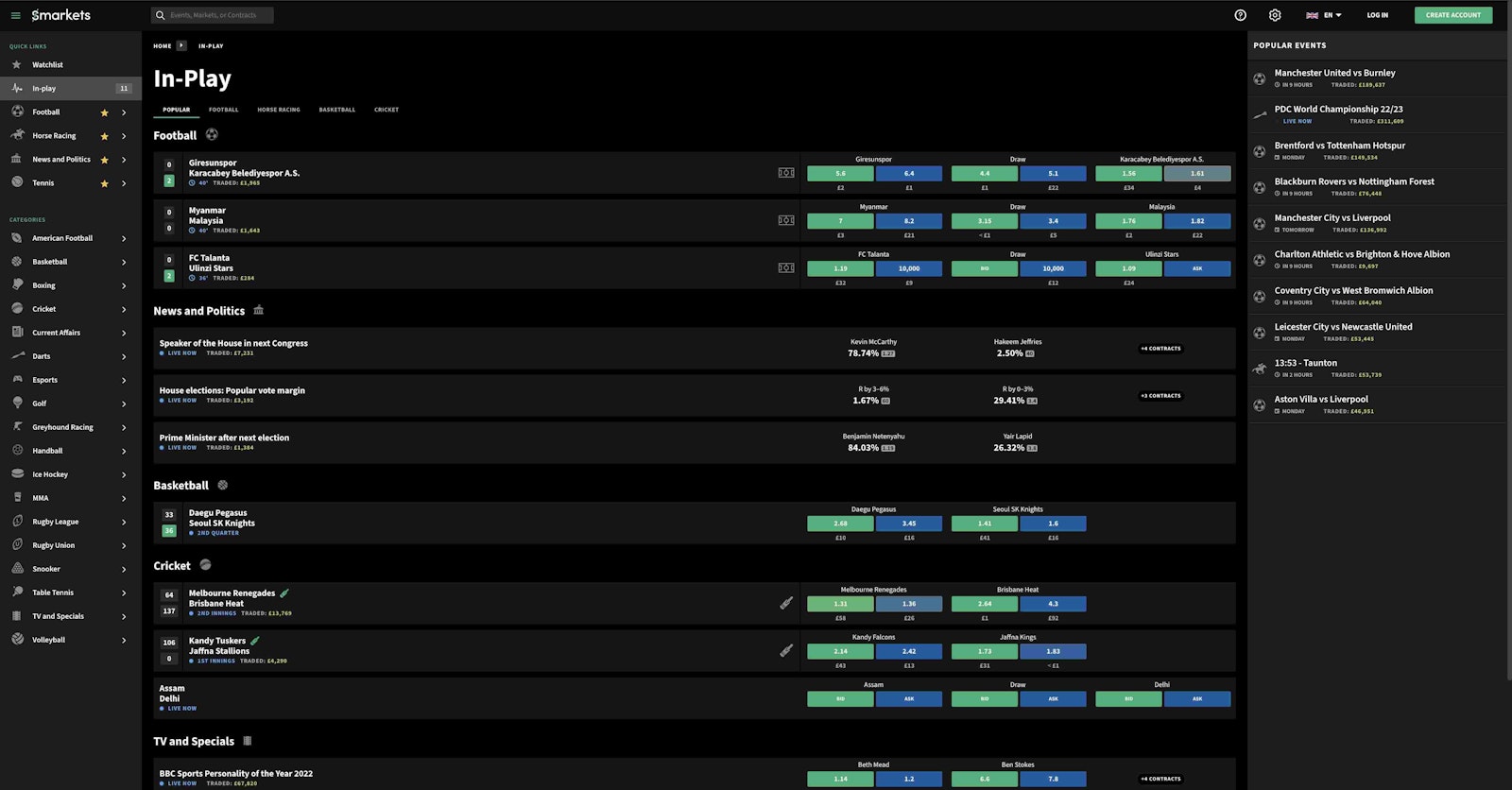 Smarkets Live Betting
