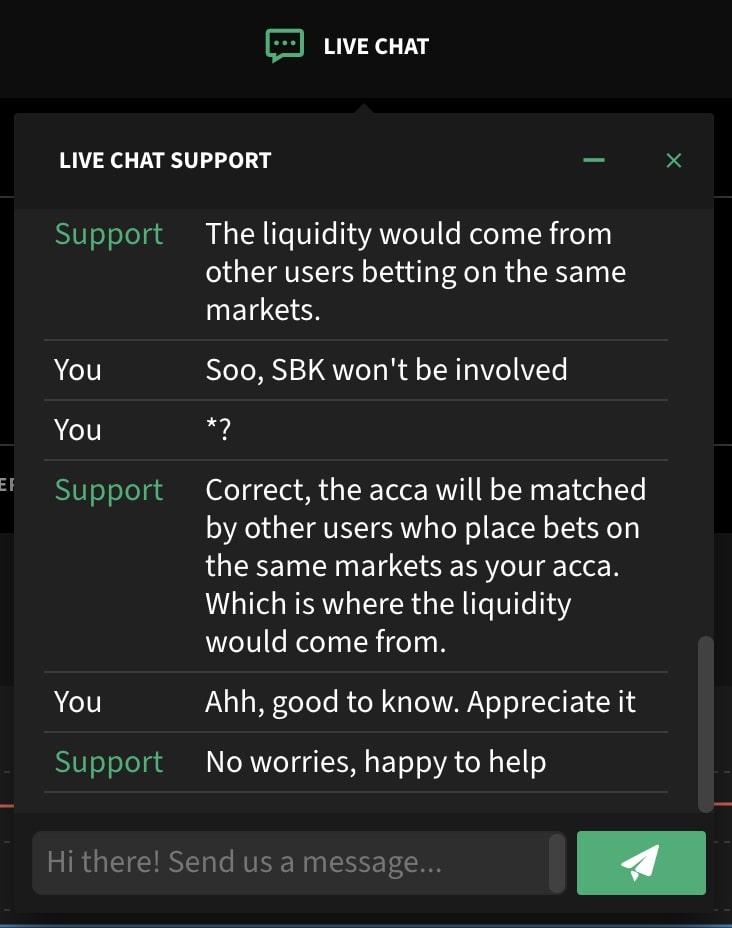 Smarkets Live Chat Support Screenshot
