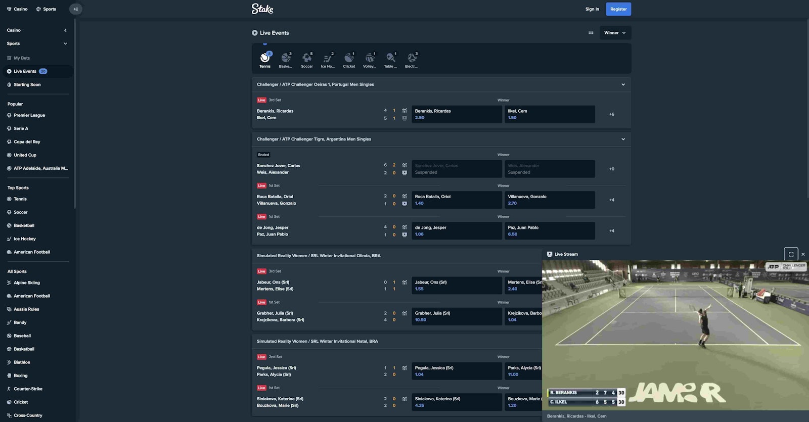 Stake.com Live Betting
