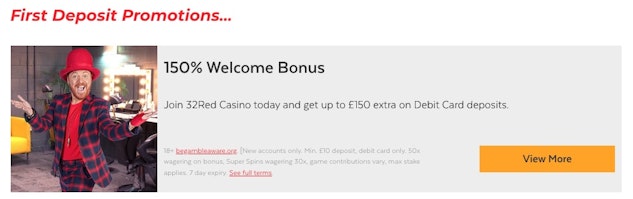 32Red Sign Up Offer screenshot