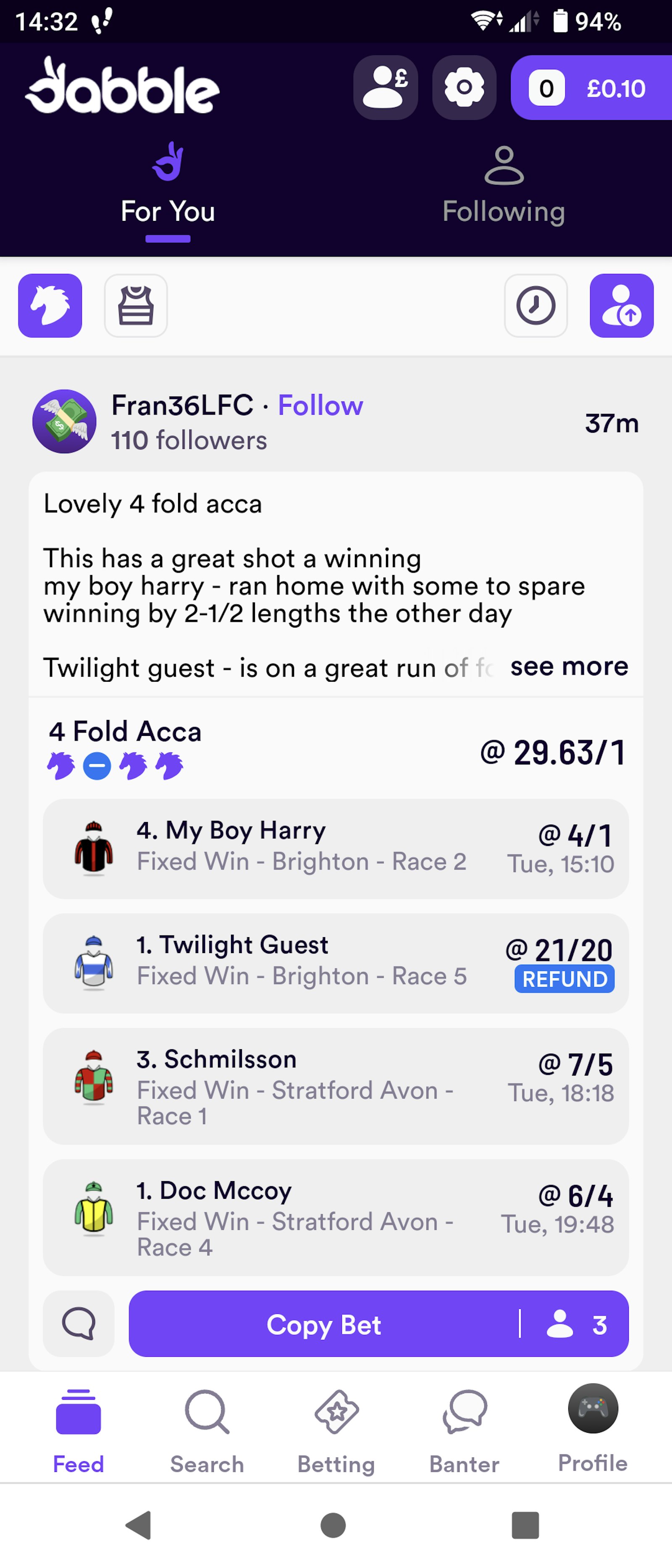 Follow other punters