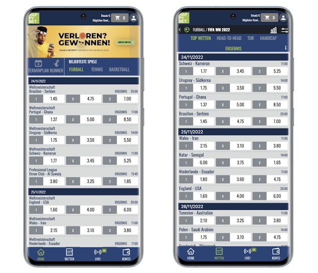 Screenshots of HappyBet's mobile website