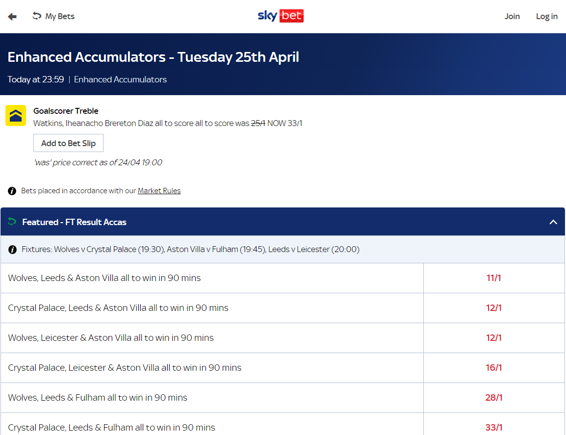 Sky Bet Football Specials