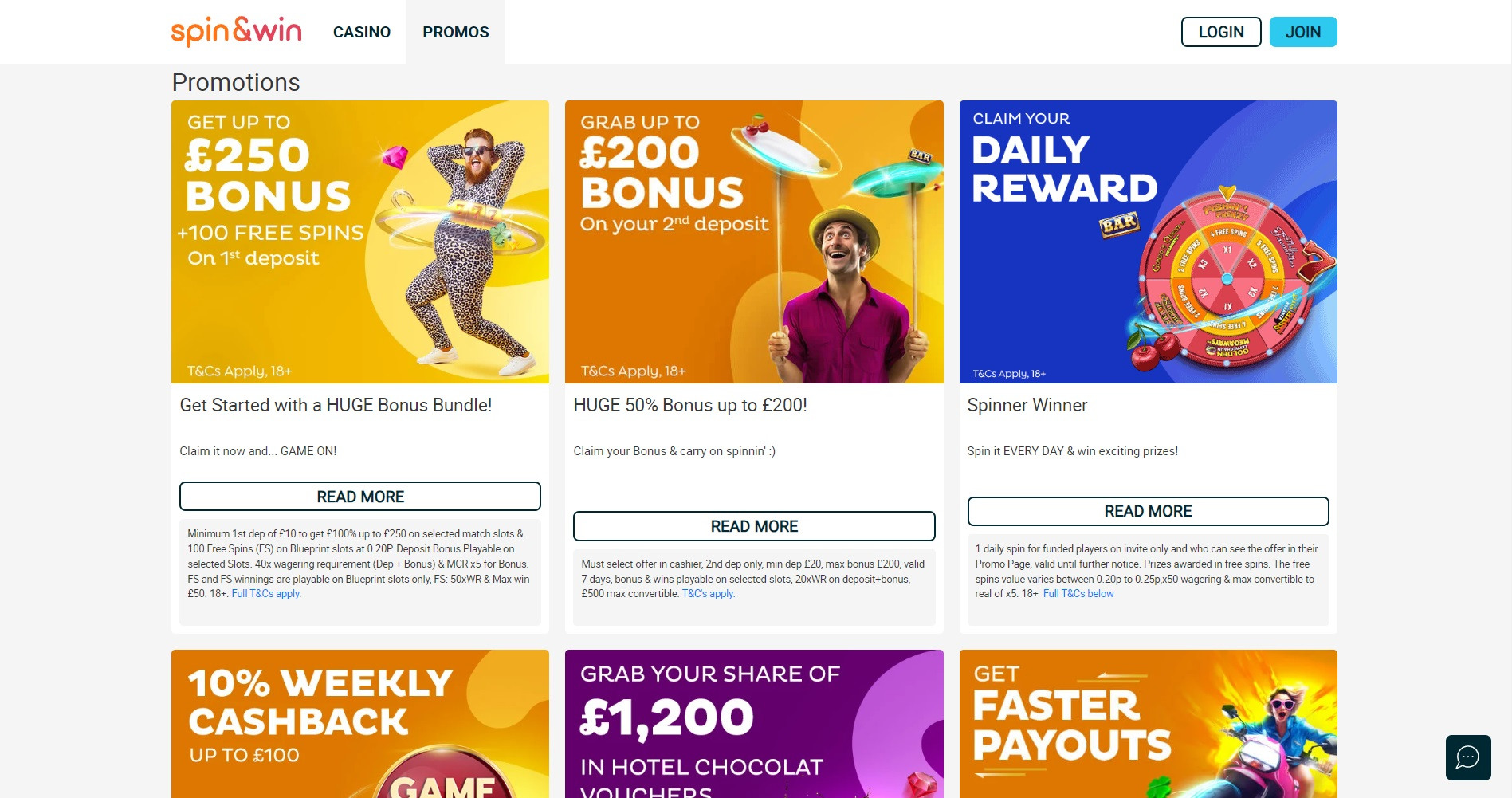 Spin And Win promotions page