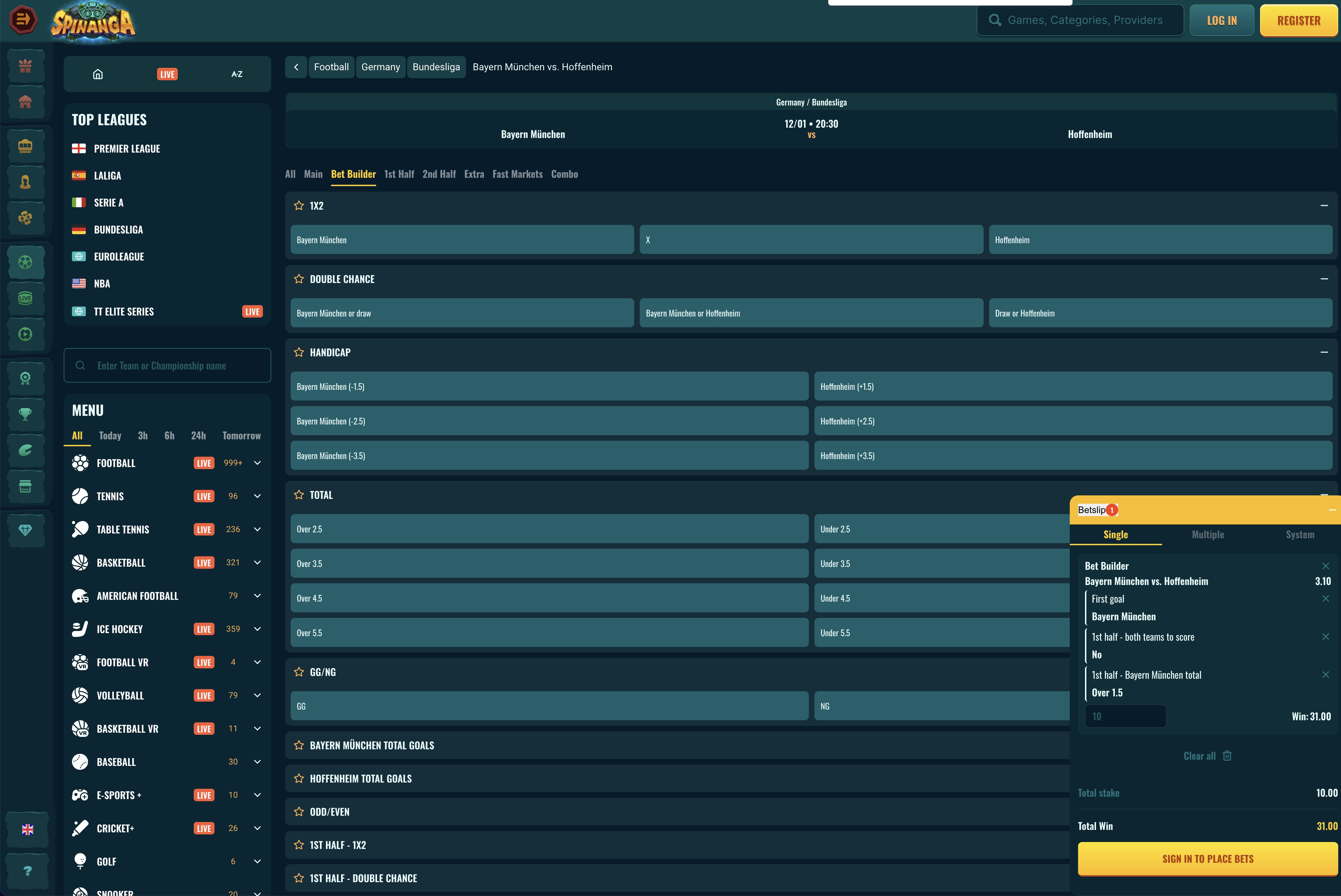 Spinanga Bet Builder