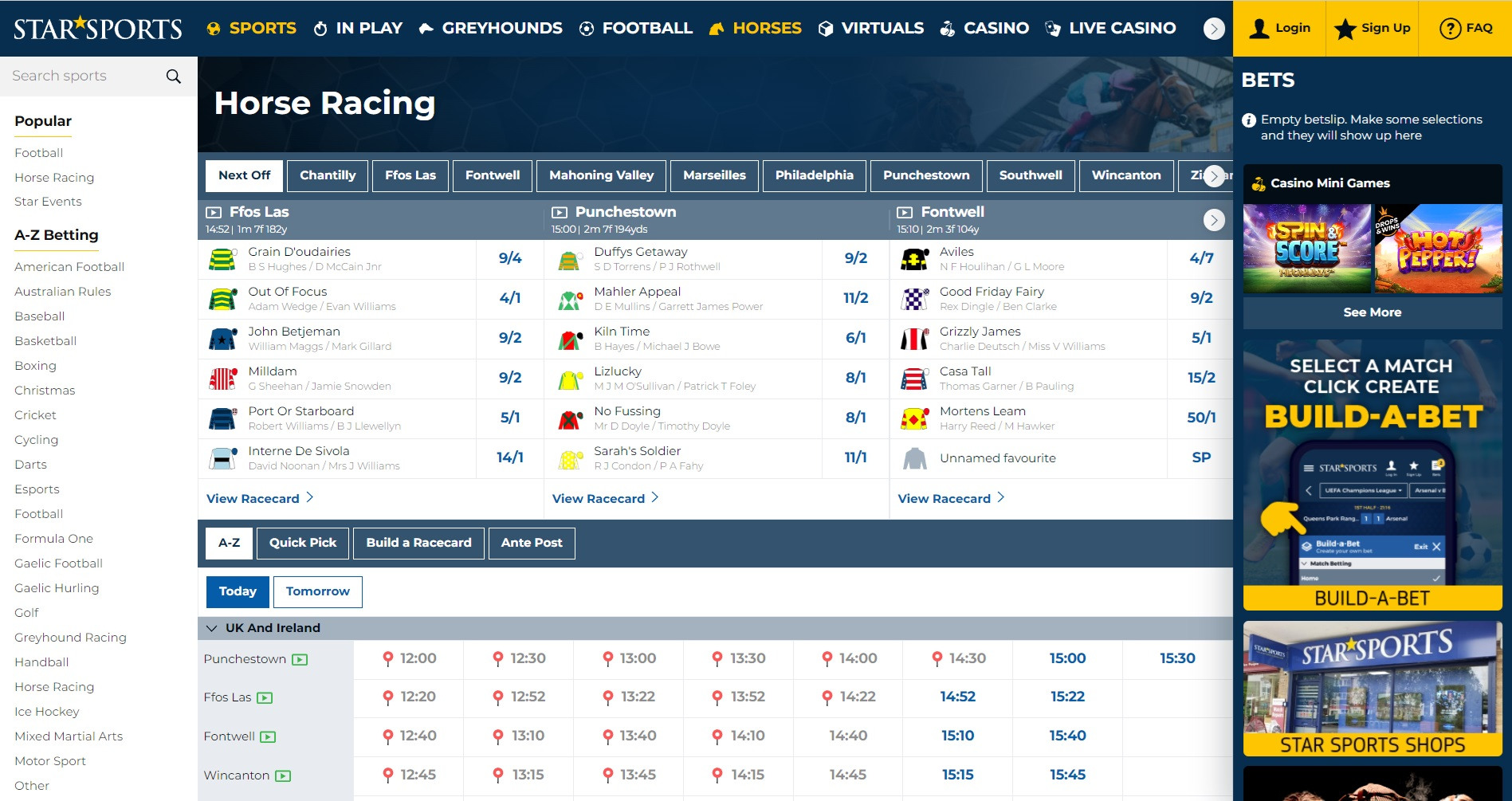 Star Sports horseracing page
