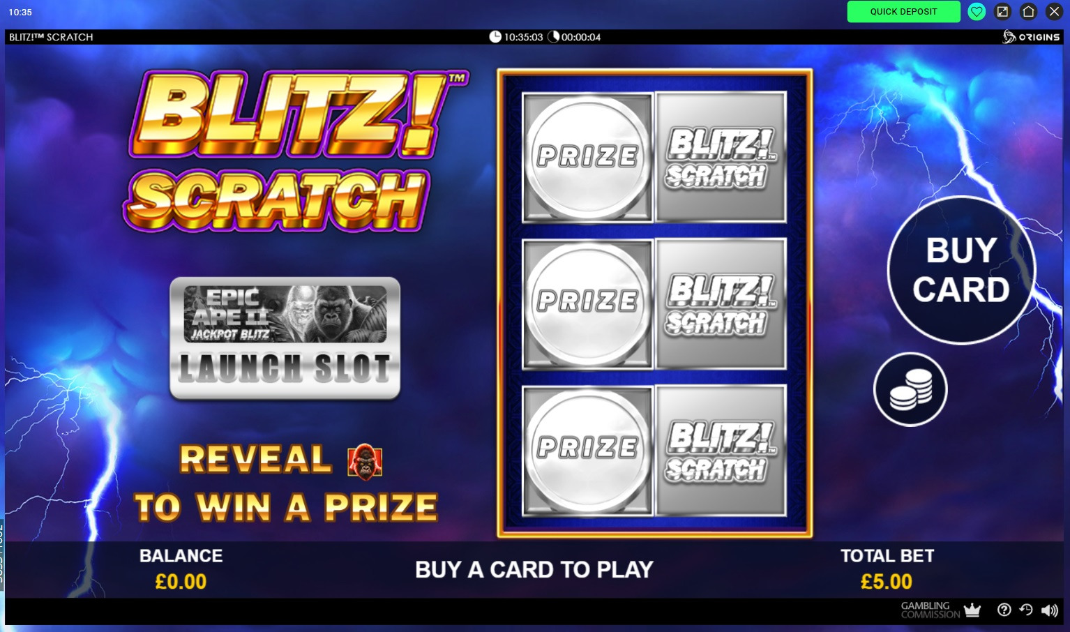 Swift Casino offers around 60 scratch games including Blitz Scratch shown here
