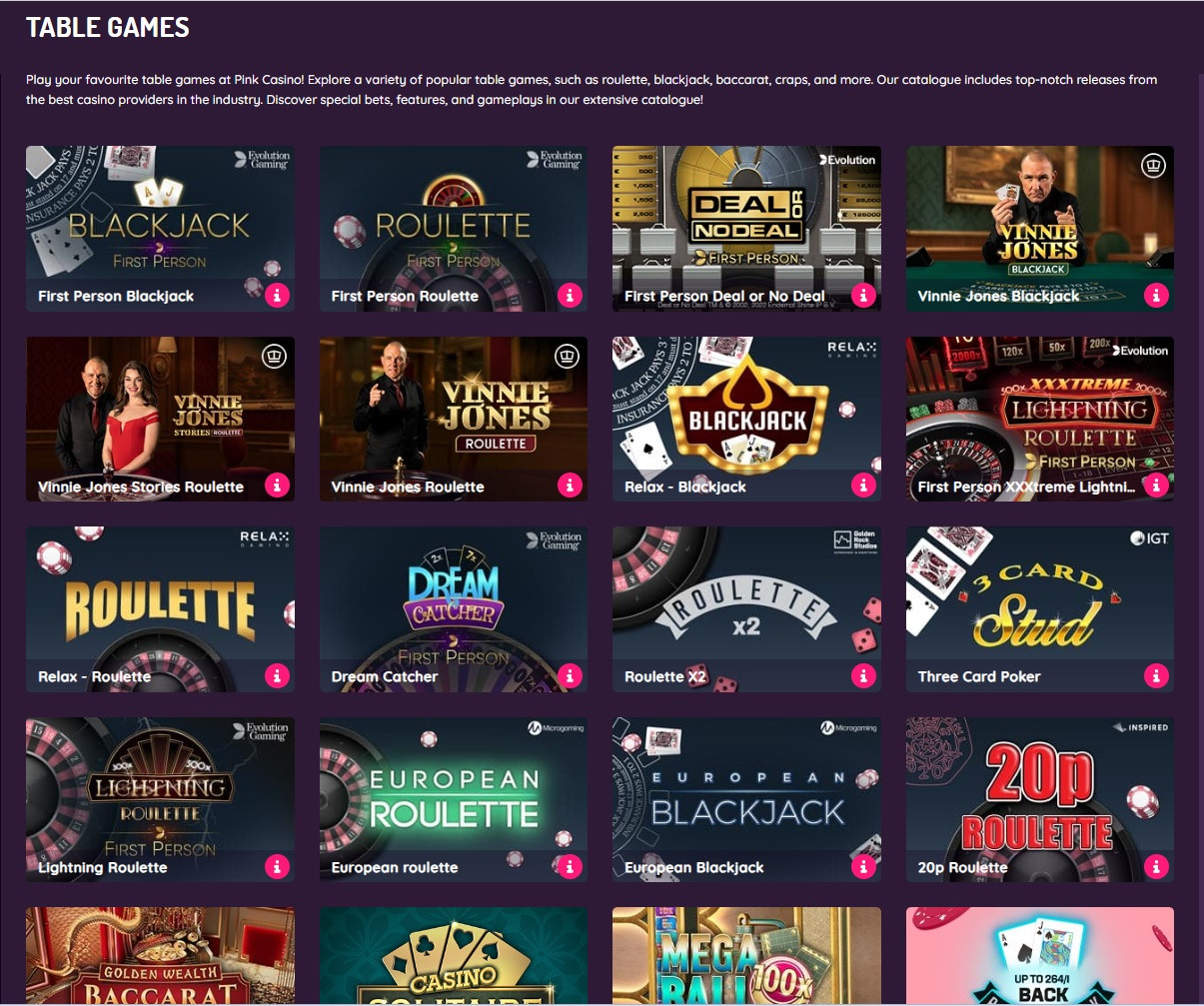 Table games at Pink Casino are sufficient although it would be nice to see alternatives away from blackjack and roulette