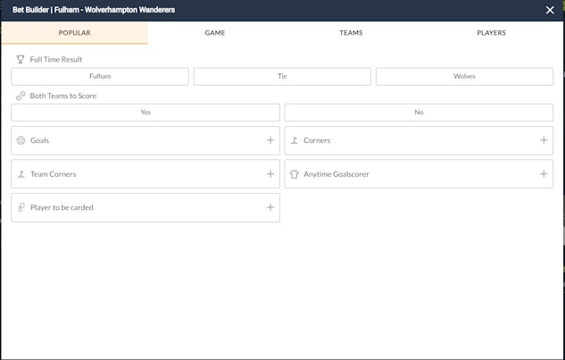 The Copy Bet bet builder opens in a separate window and is exceptionally easy to use and navigate