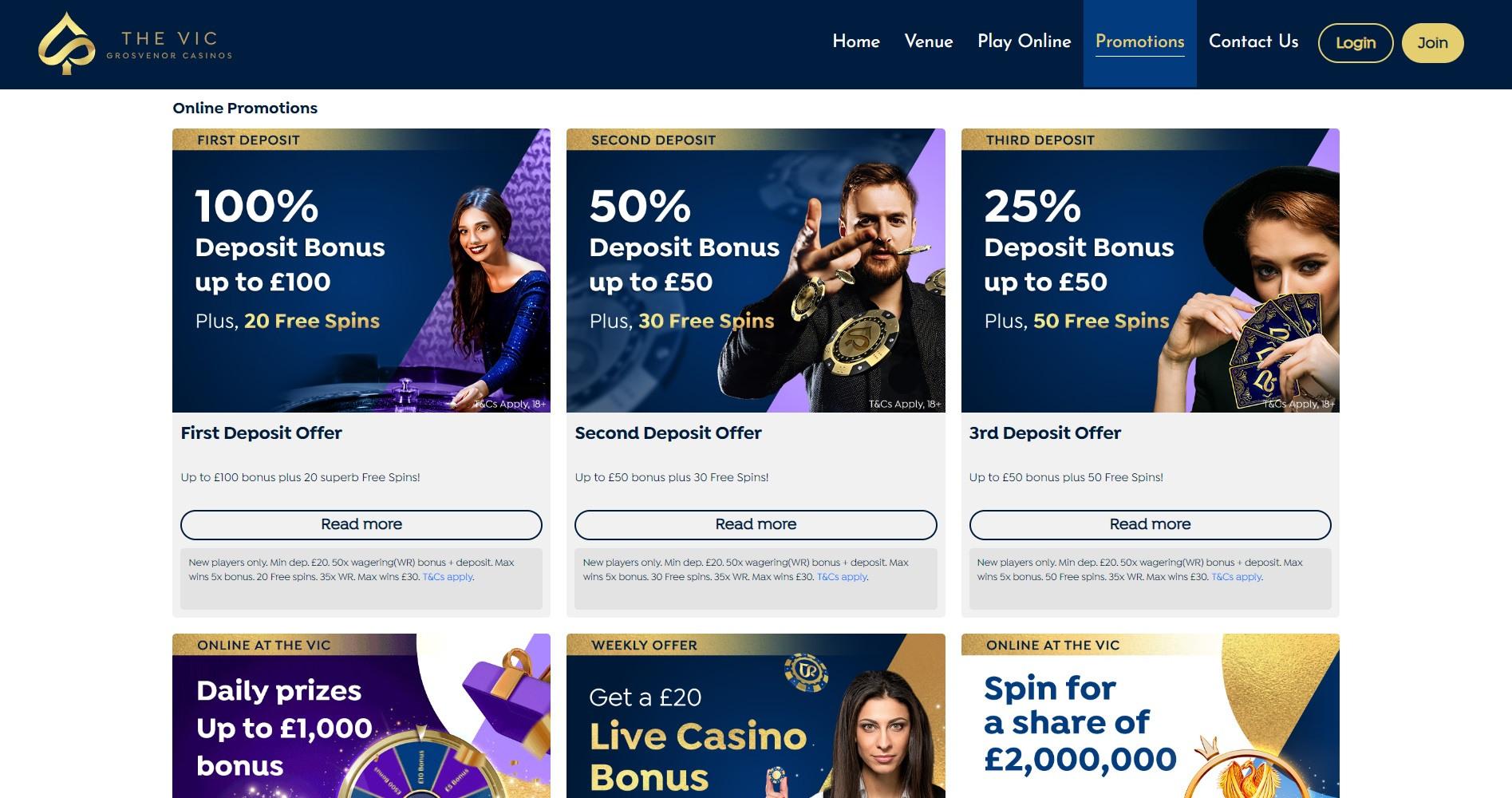 The Vic Promotions homescreen